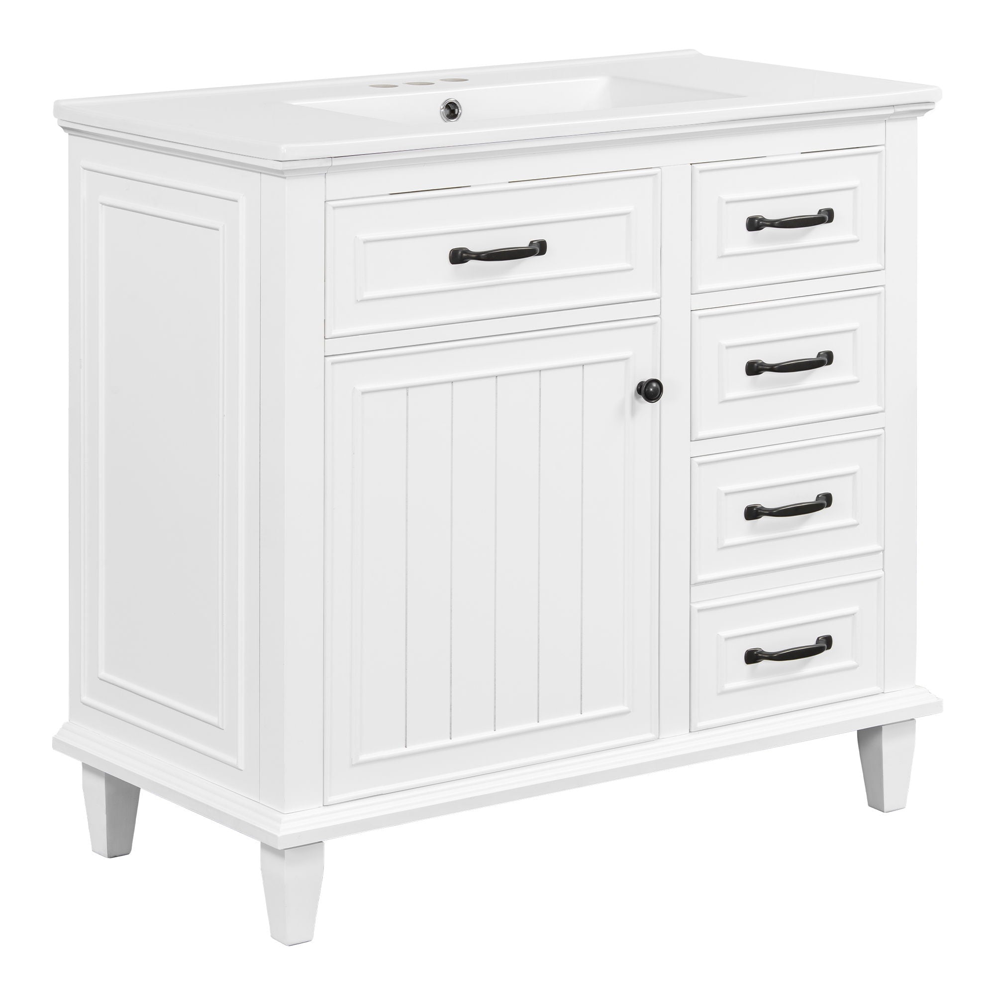 Modern Bathroom Vanity With Sink Top, Flip Drawers, Adjustable Shelf