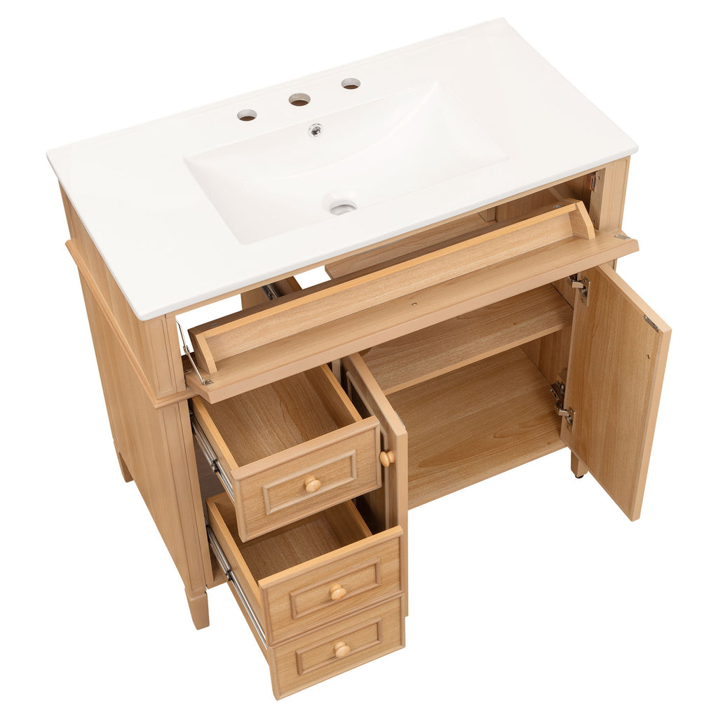 Bathroom Vanity With Sink, 3 Drawers & 2 Doors