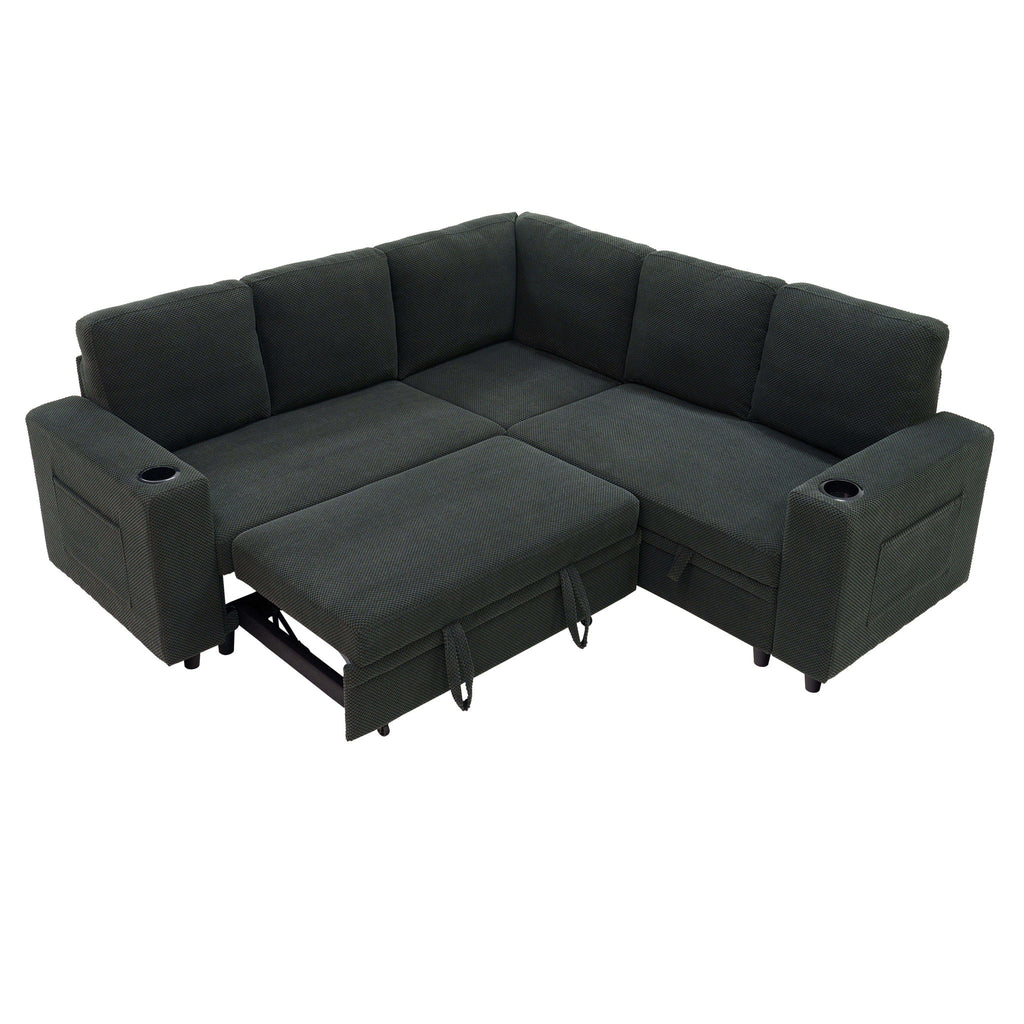 Upholstered L - Shape Sectional Sofa Bed With Pull Out Sleeper And Storage