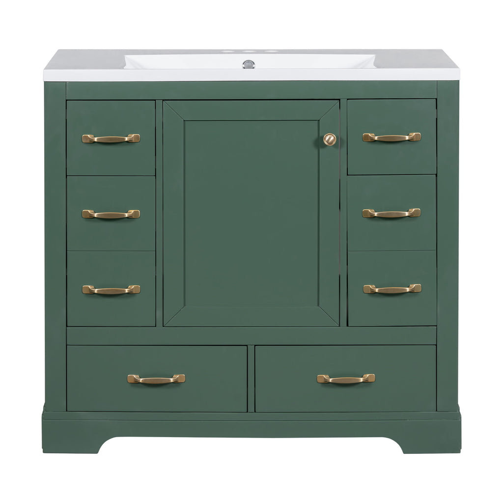 Modern Bathroom Vanity With Sink, 6 Drawers, Adjustable Shelf
