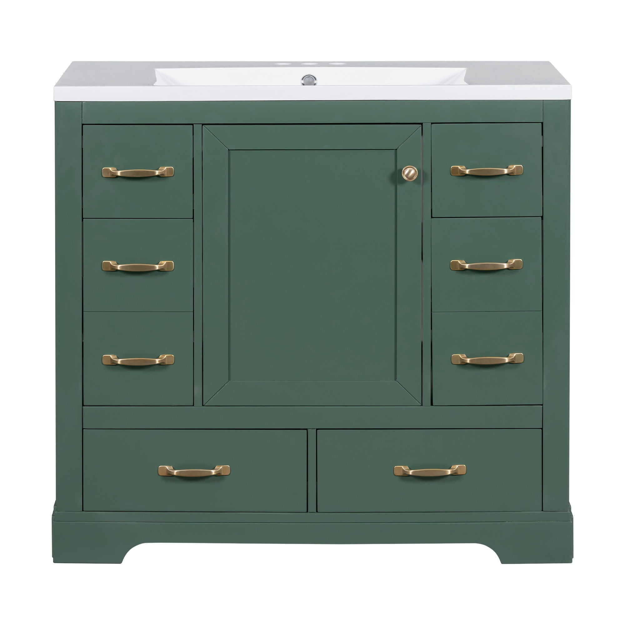 Modern Bathroom Vanity With Sink, 6 Drawers, Adjustable Shelf