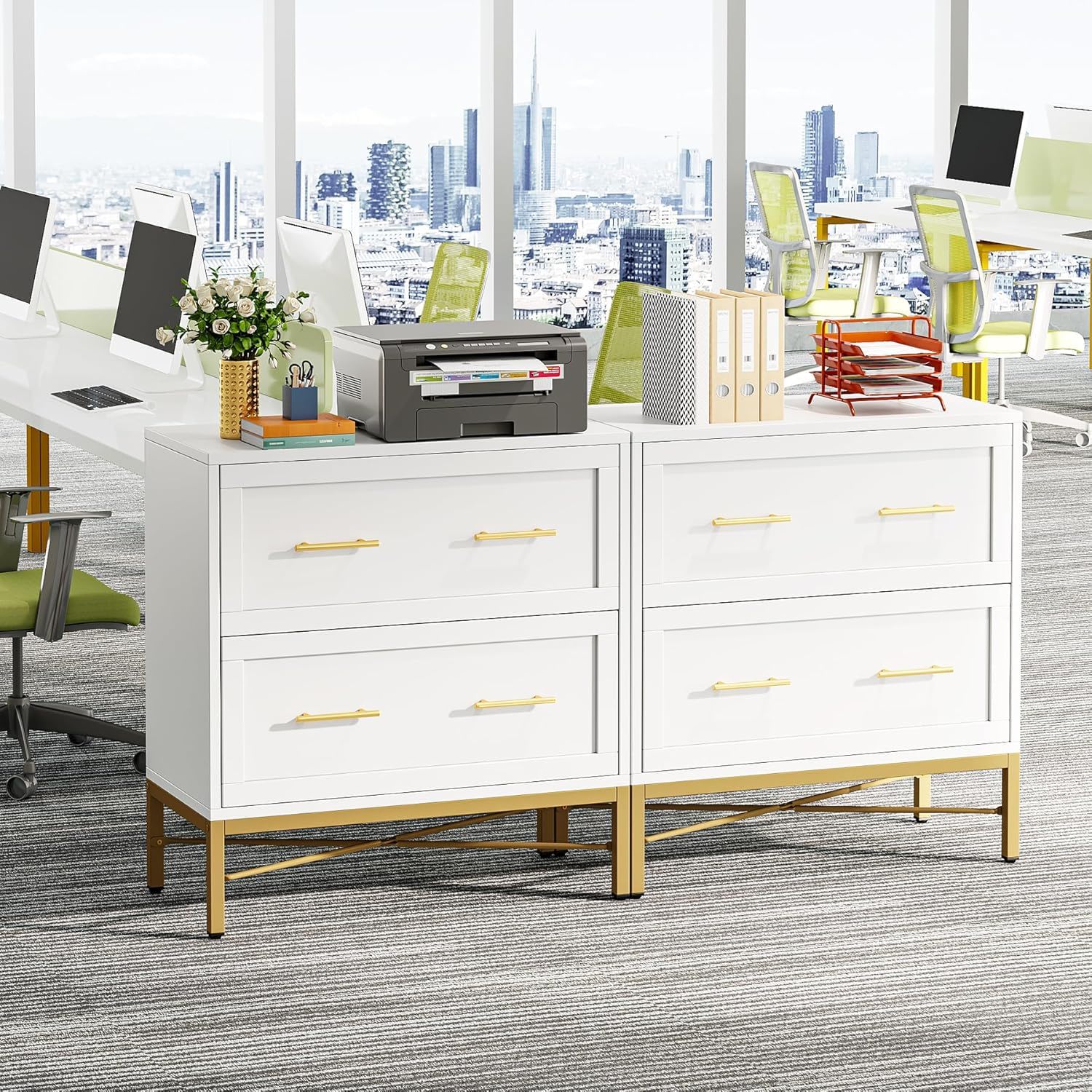 2 Drawer Lateral File Cabinet With Anti Tilt Safety, Filing Storage For Letter / Legal / A4 Files - White