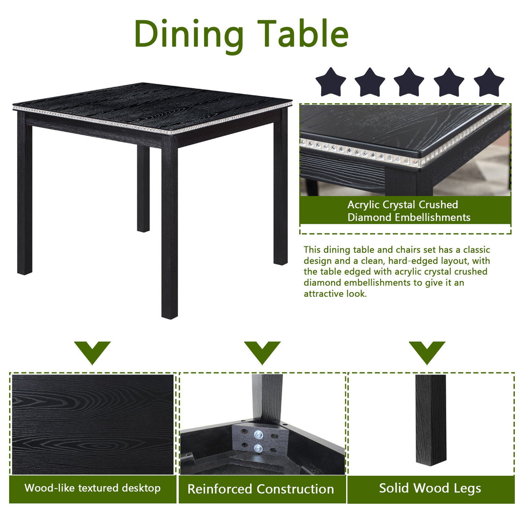 5 Pieces Wooden Dining Table Set, Square Table And 4 Upholstered Chairs