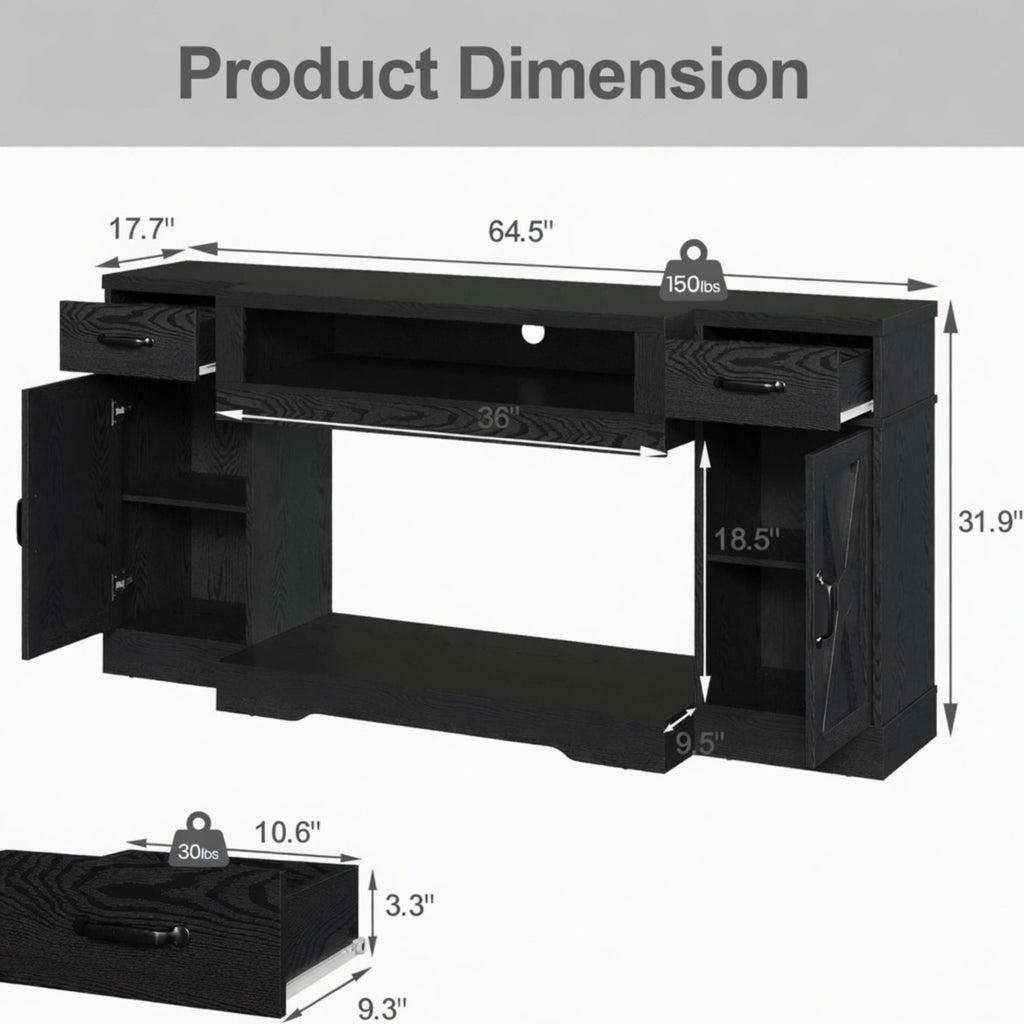 TV Stand With Adjustable Shelves & Double Doors