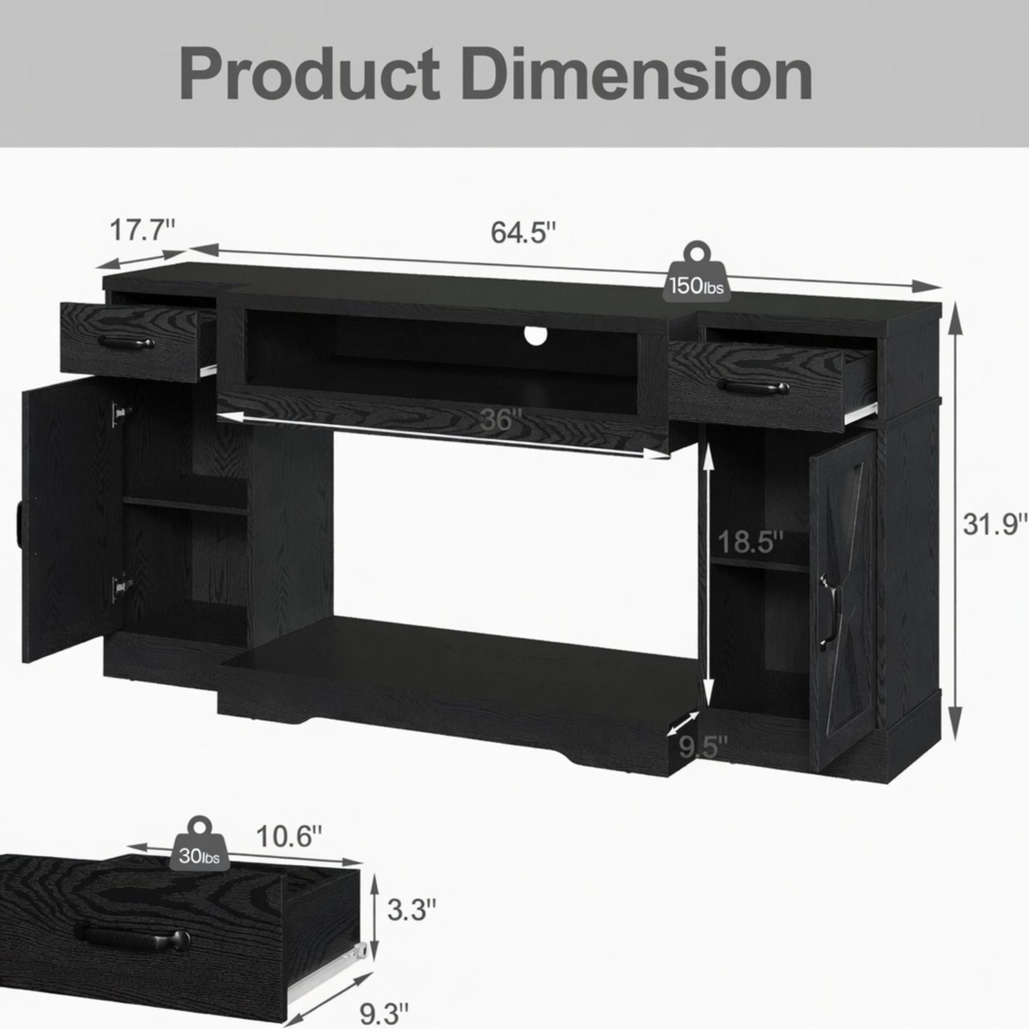 TV Stand With Adjustable Shelves & Double Doors