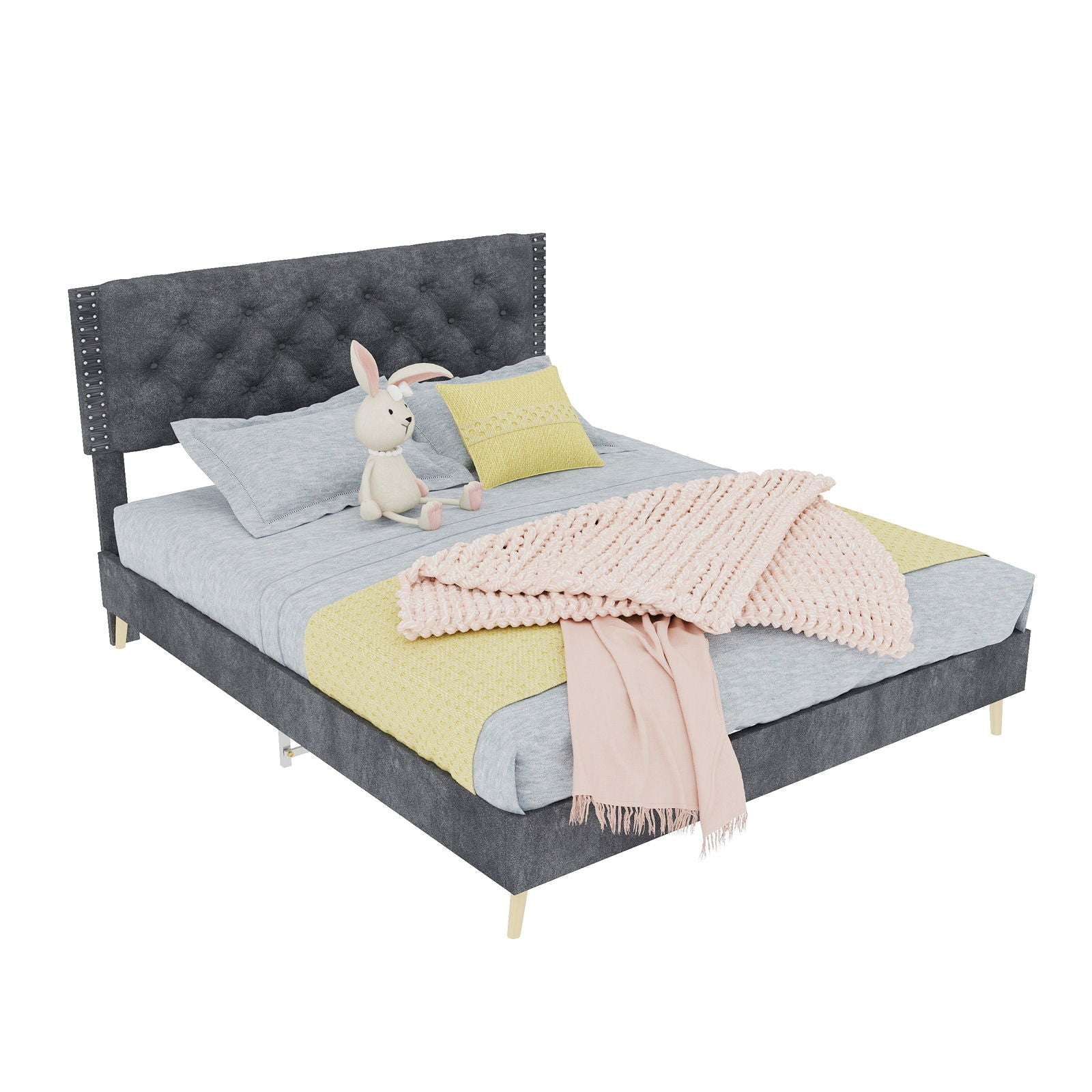 Upholstered Bed With Tufted Headboard