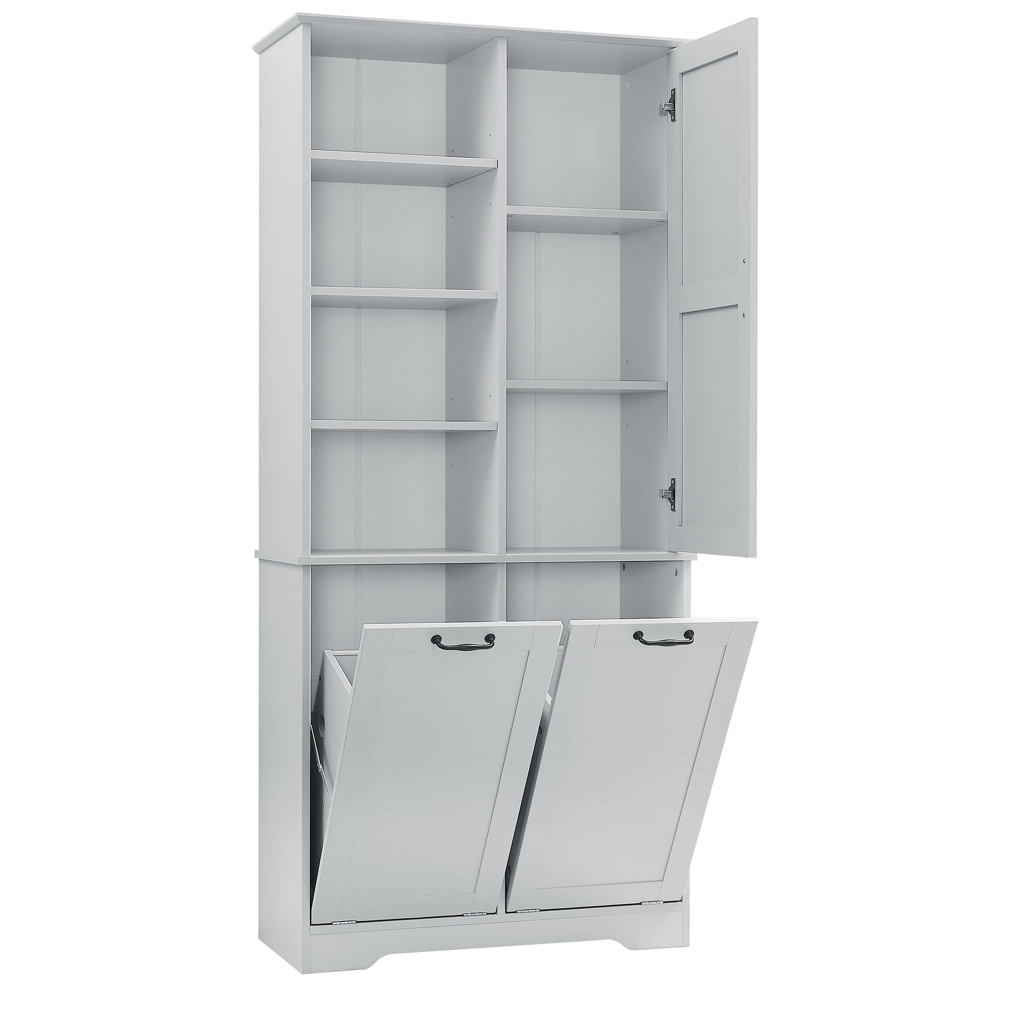Freestanding Bathroom Storage Cabinet With Doors And Drawers, Adjustable Shelves, Tilt-Out Laundry Hamper