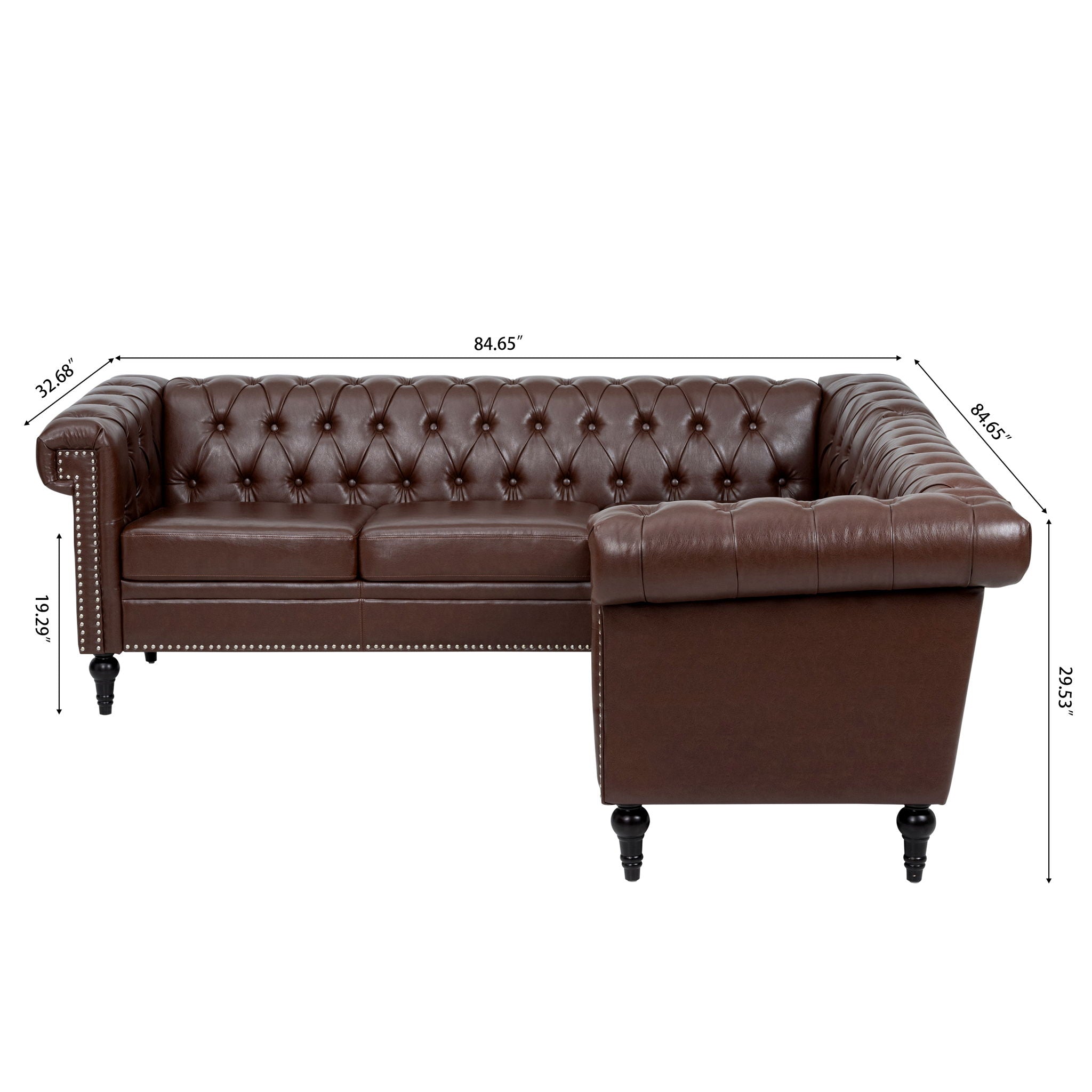 L Shaped Reversible Modern Chesterfield Sofa With Rolled Arms And Nailhead, 5 Seat Tufted Couch
