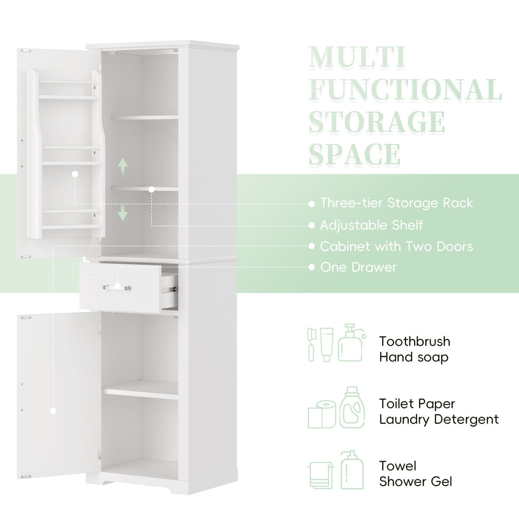 Tall Freestanding Bathroom Storage Cabinet With Adjustable Shelf, 2 Door Design