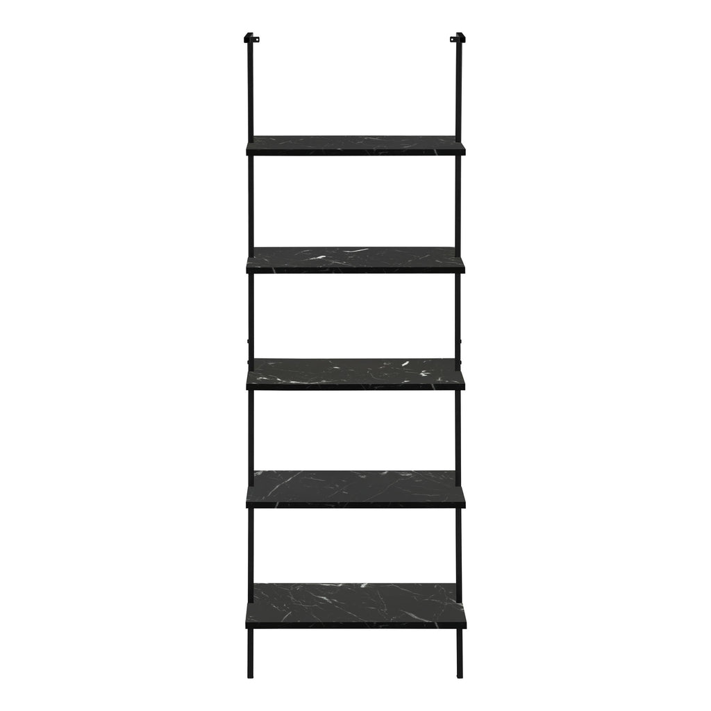 Bookshelf, Bookcase, Etagere, Ladder, 5 Tier, For Office, Marble Look Contemporary & Modern - Black