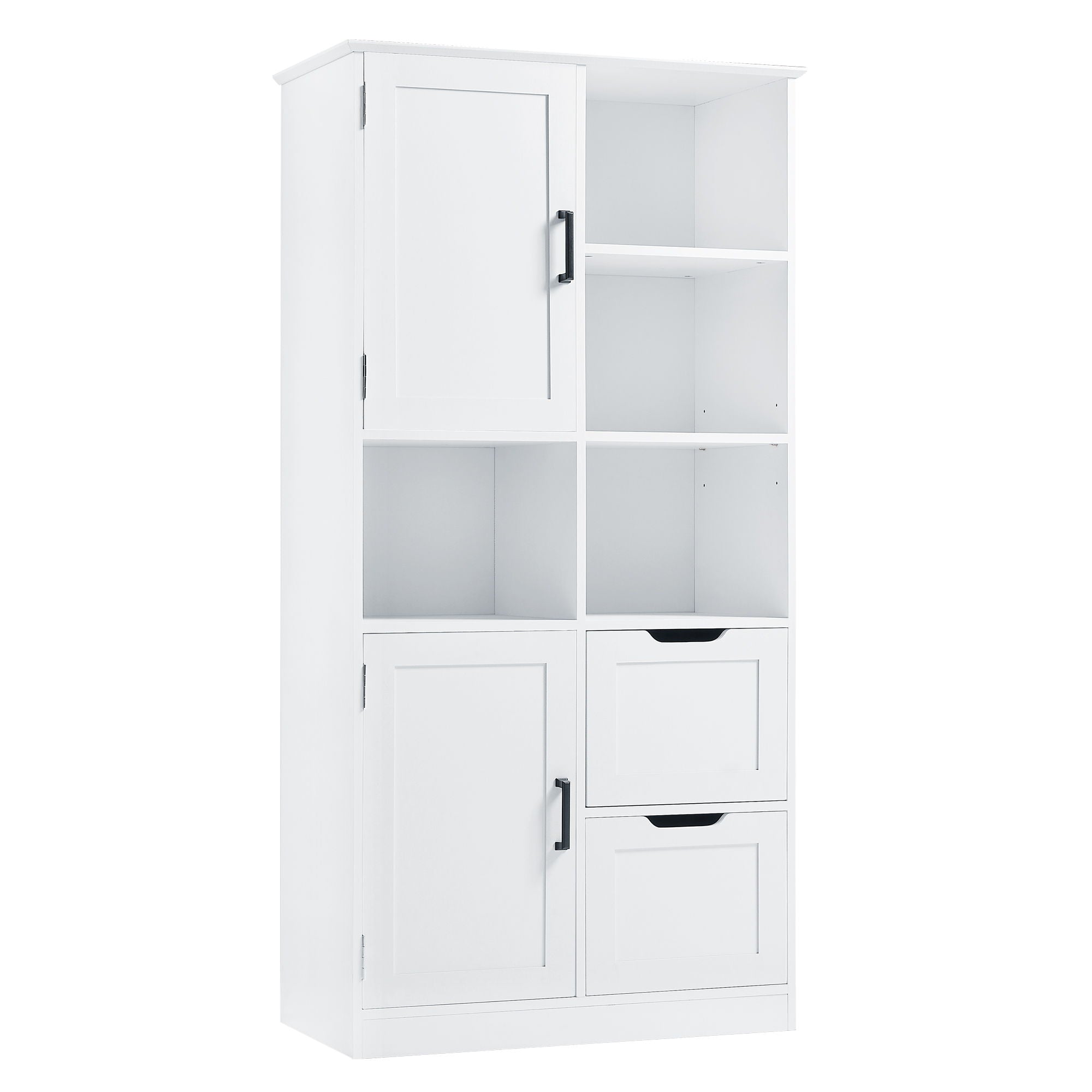 Freestanding Bathroom Storage Cabinet With Doors And Drawers, Adjustable Shelf, Open Shelves - White