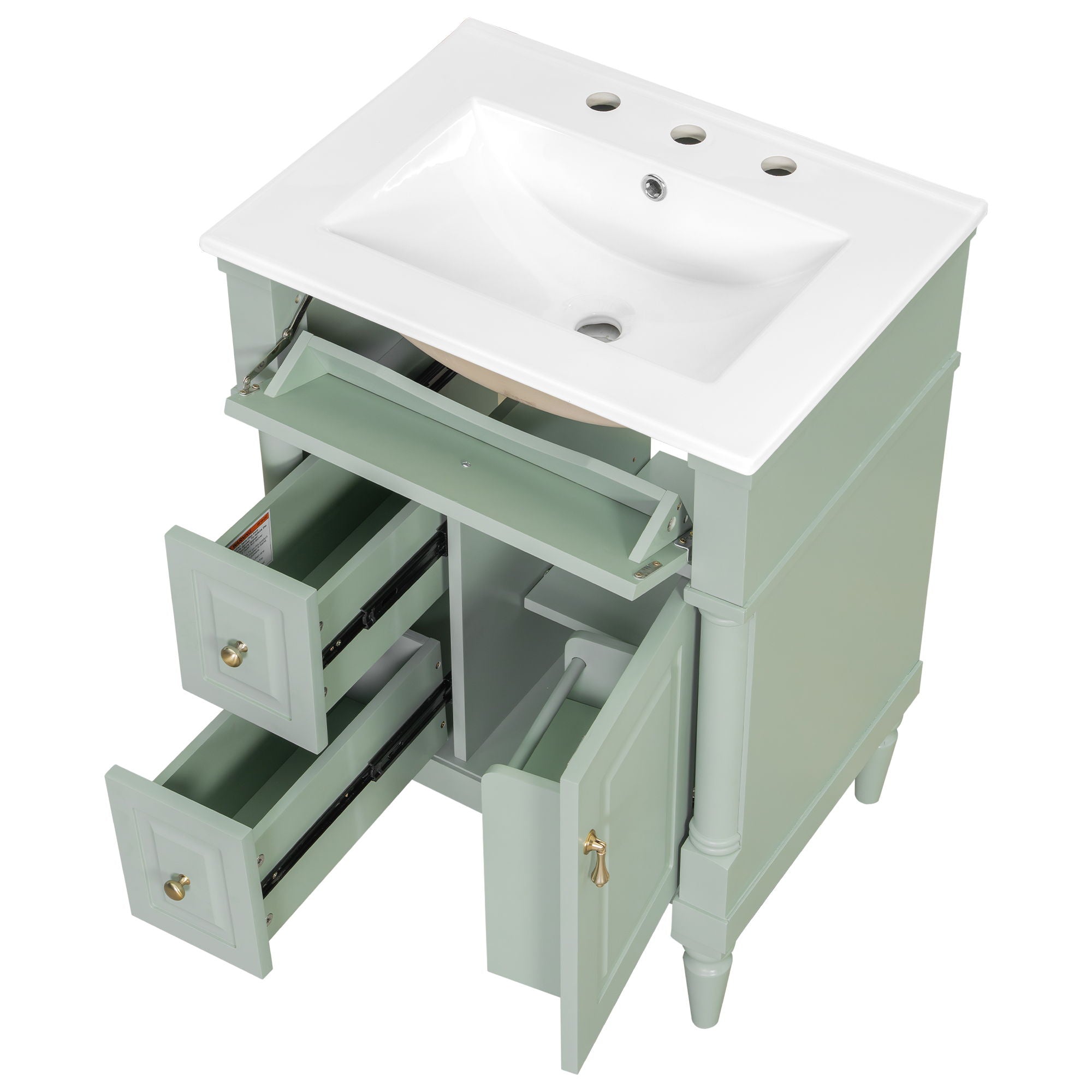 Freestanding Bathroom Vanity With Sink, Adjustable Shelf & Flip Drawer