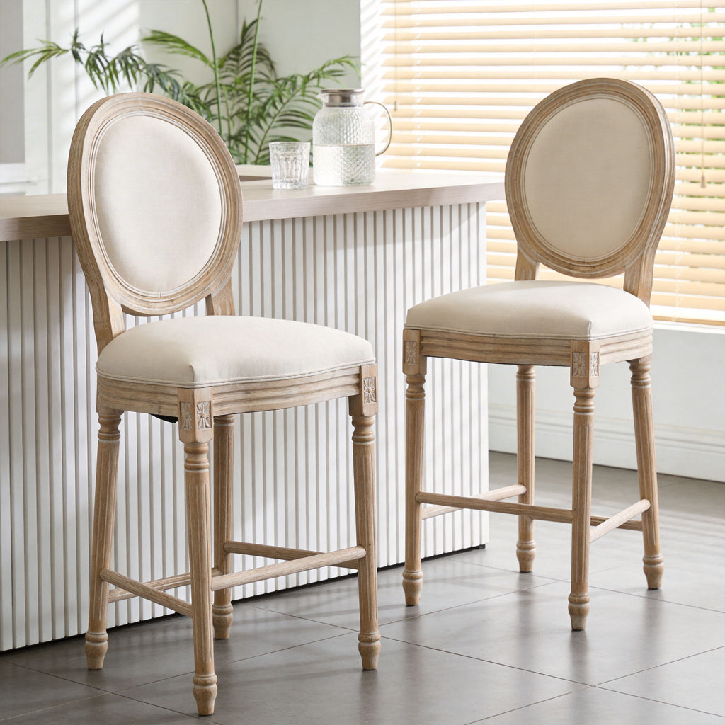 French Country Bar Chairs & Round Back (Set of 2)