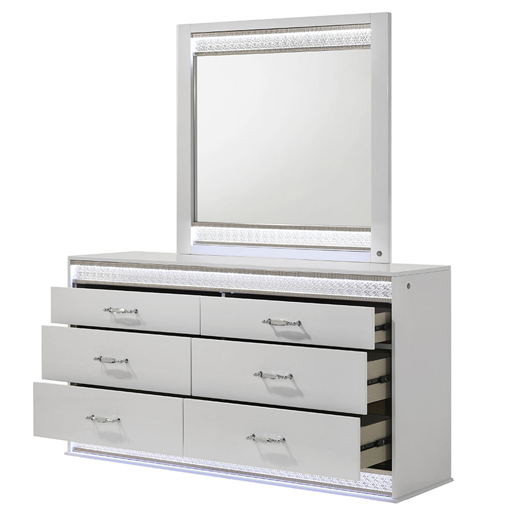 Glam - 6 Drawer Dresser With LED Lighting (Includes Dresser Only) - White
