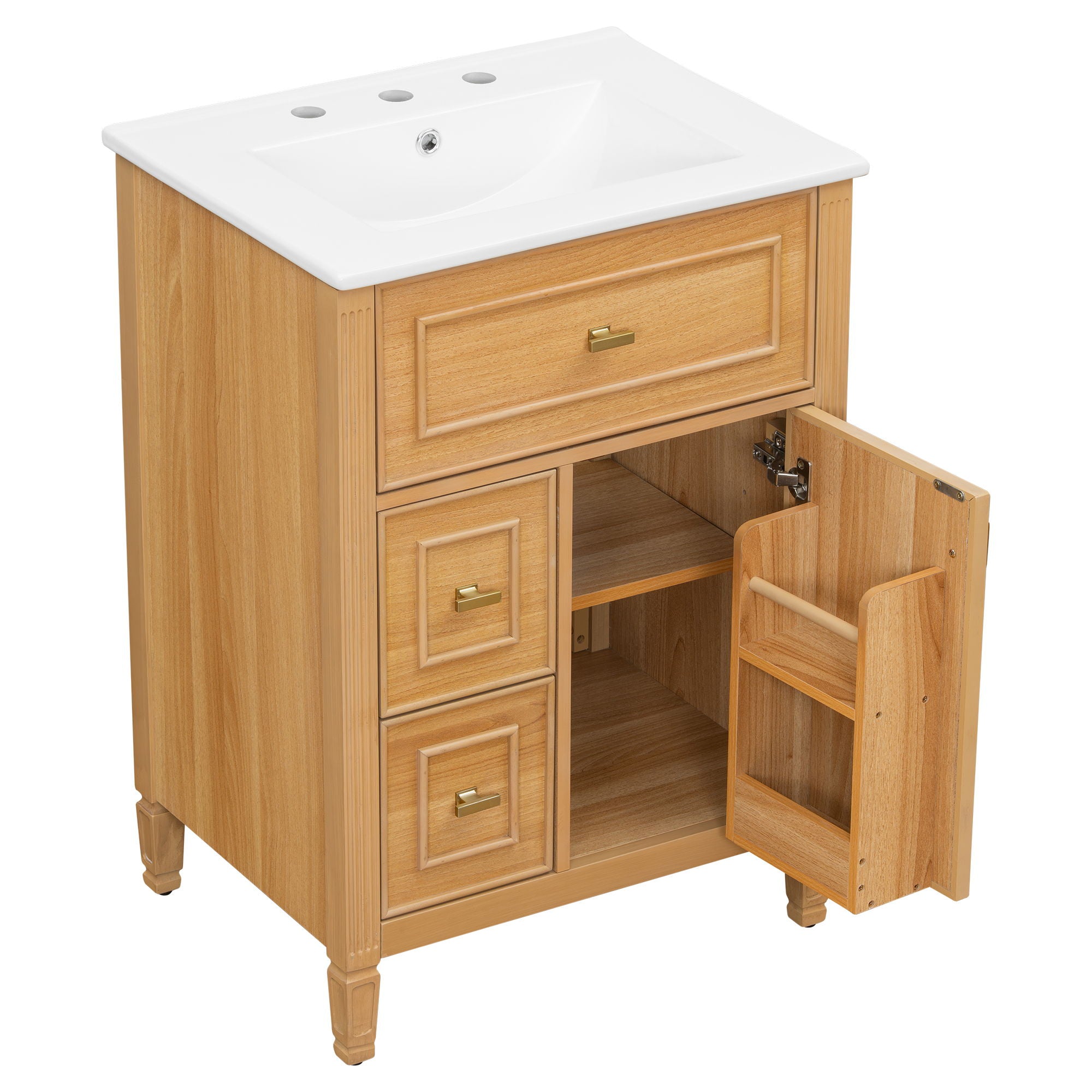 Bathroom Vanity With Sink, Flip Drawer, 2 Drawers, Adjustable Shelf