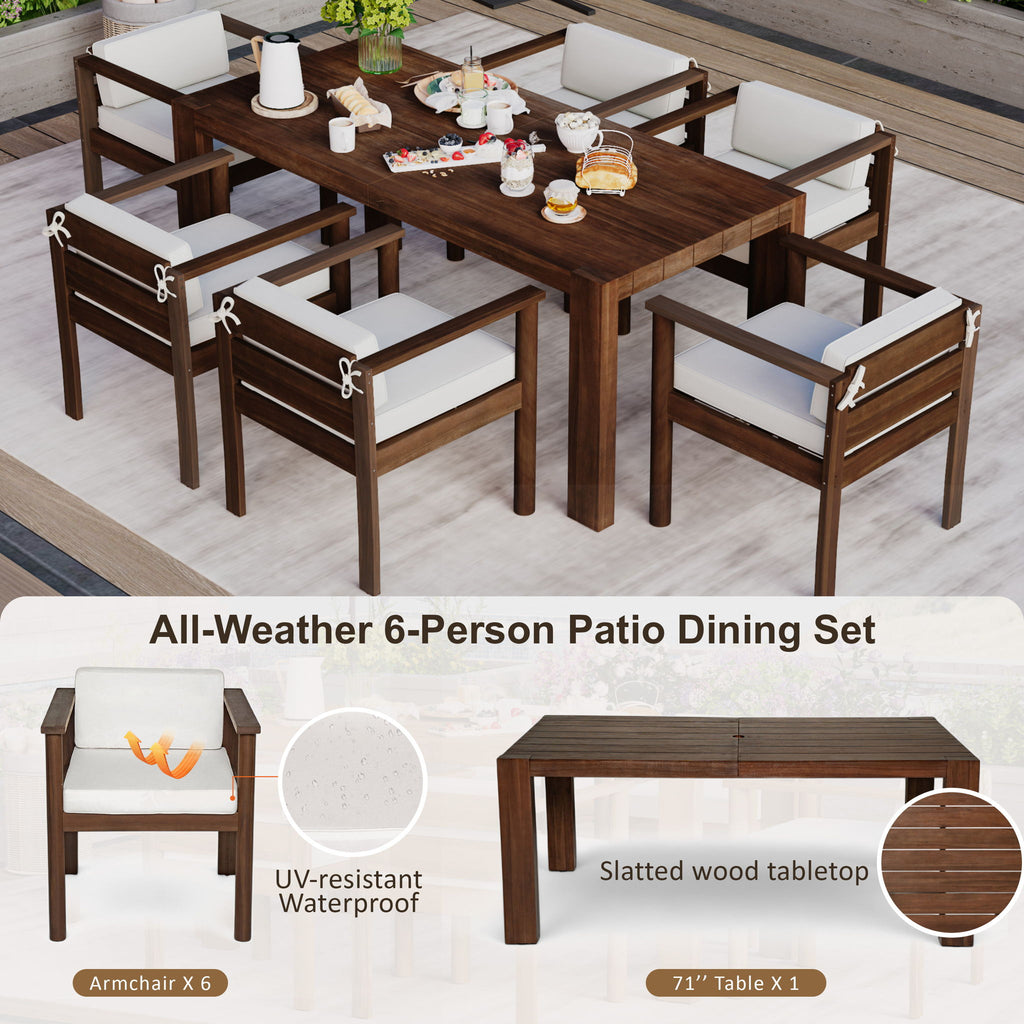 Rustic Patio Dining Set For 6 With Removable Cushions