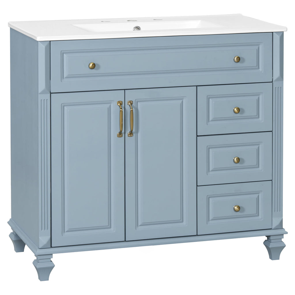 Modern Bathroom Vanity With Sink, 3 Drawers & 2 Doors