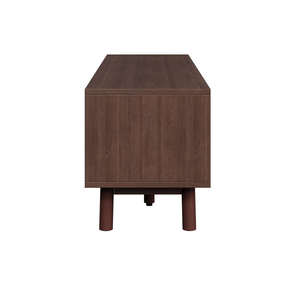 TV Stand For 75" TVs With Soft Closing Doors, Console With Accents And Drop Down Cabinet - Dark Brown