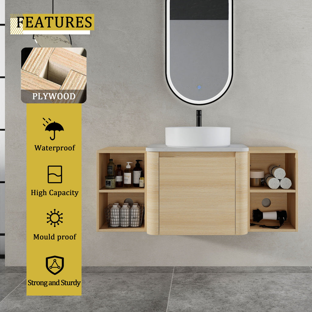 Mounted Bathroom Vanity With Art Sink, 2 Storage Shelves, Soft Close Door