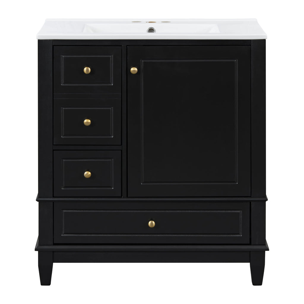 Freestanding Bathroom Vanity With Sink, Soft Close Door, 3 Drawers