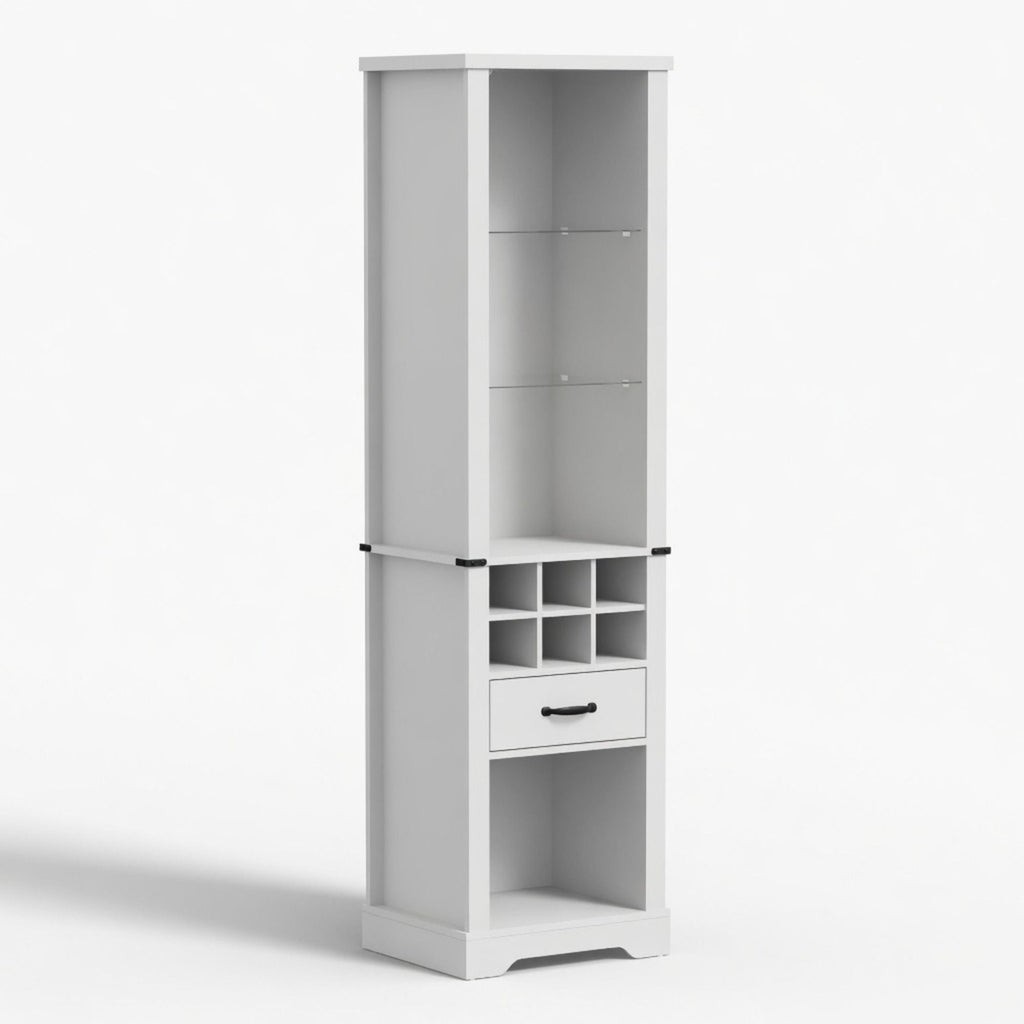 Pantry Cabinet With LED Lights, Wine Rack, Tempered Glass Shelves, And Barn Door Design - White