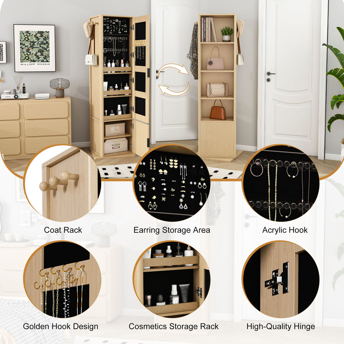 360° Rotating Makeup Cabinet With Full Length Mirror