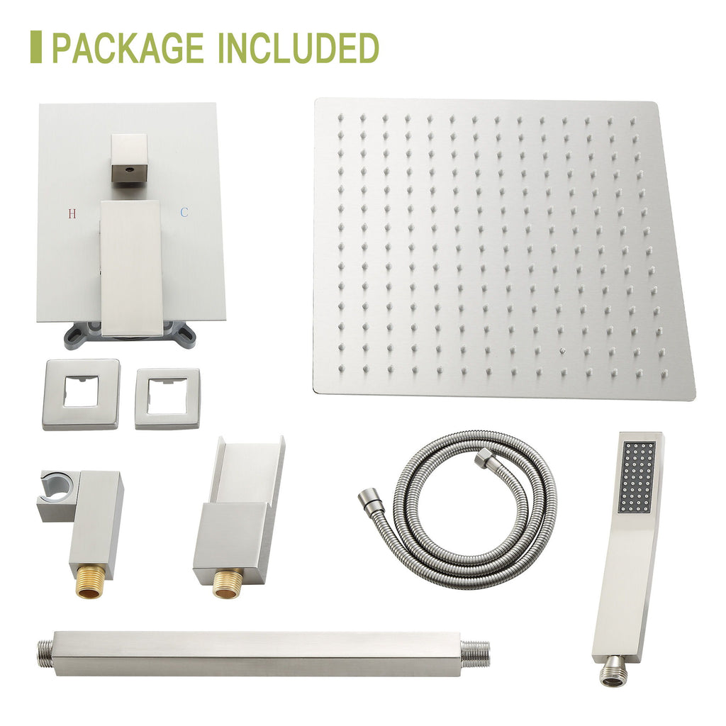 Modern Shower System With Waterfall Tub Spout, 12" Ceiling Mount Square Shower