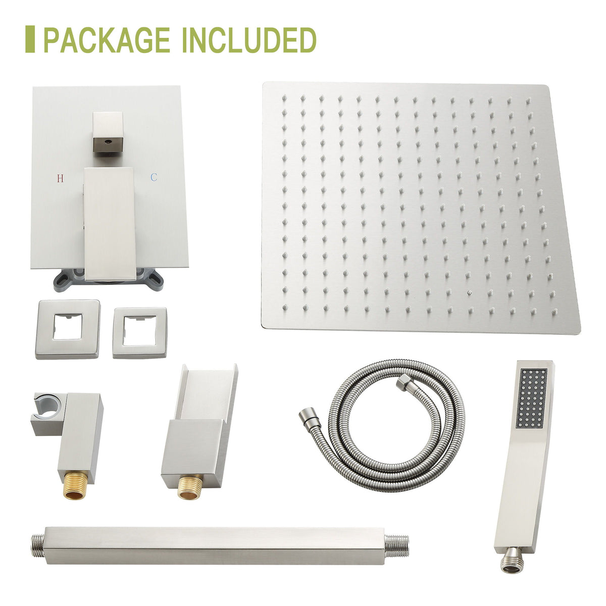Modern Shower System With Waterfall Tub Spout, 12" Ceiling Mount Square Shower