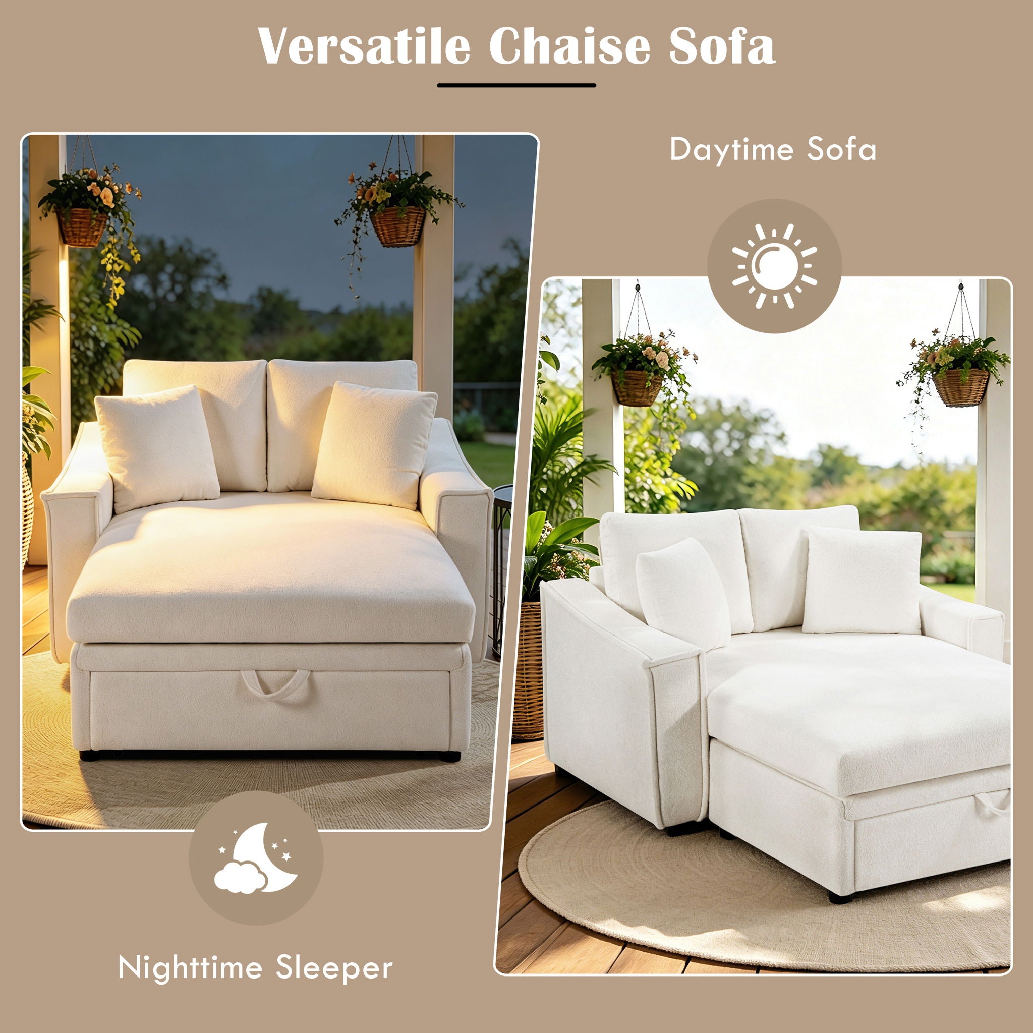 Modern Chaise Sofa With Hidden Storage For Living Room
