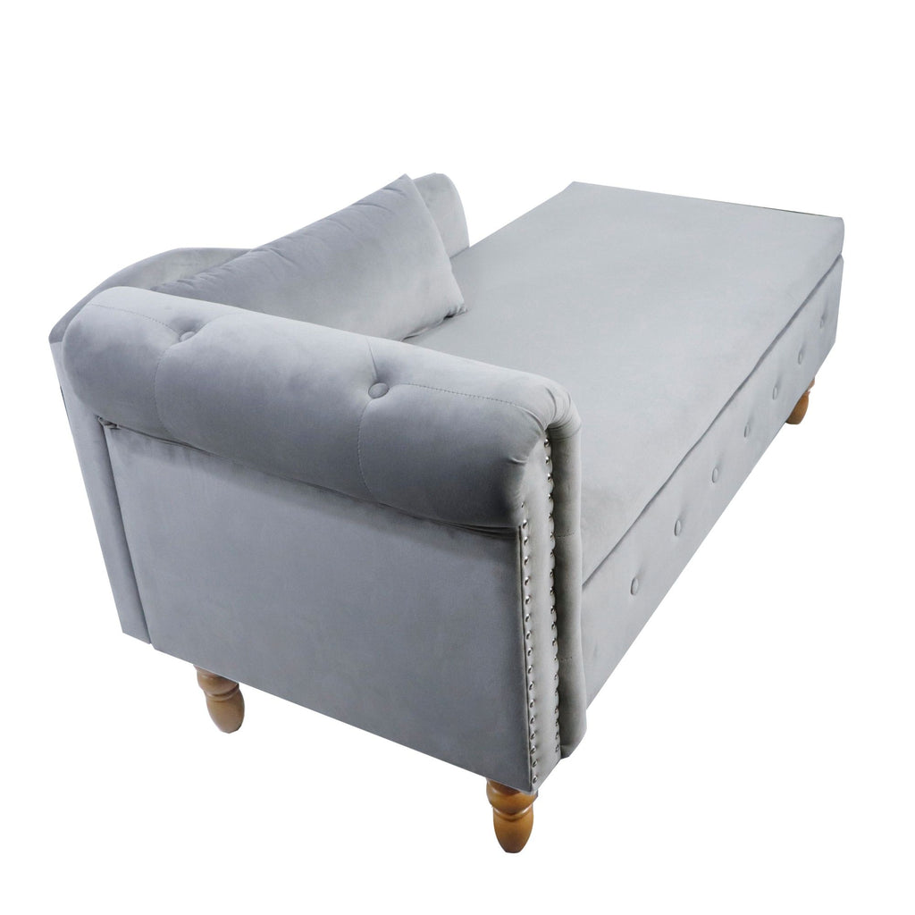 Chaise Lounge Indoor, Lounge Chair For Bedroom With Storage & Pillow, Modern Upholstered Rolled Arm Chase Lounge For Sleeping With Nailhead Trim For Living Room Bedroom Office