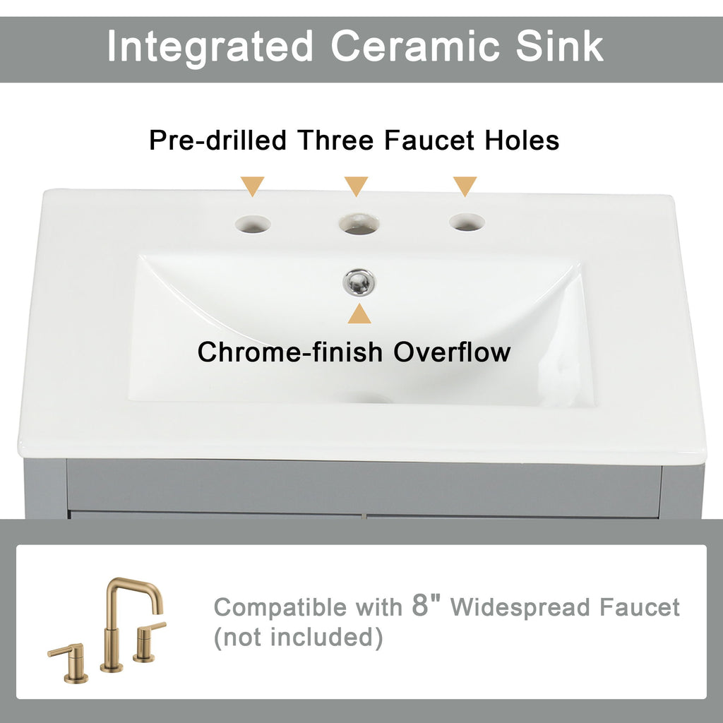 Modern Bathroom Vanity With Sink, Cabinet With 2 Drawers And Door, Adjustable Shelf