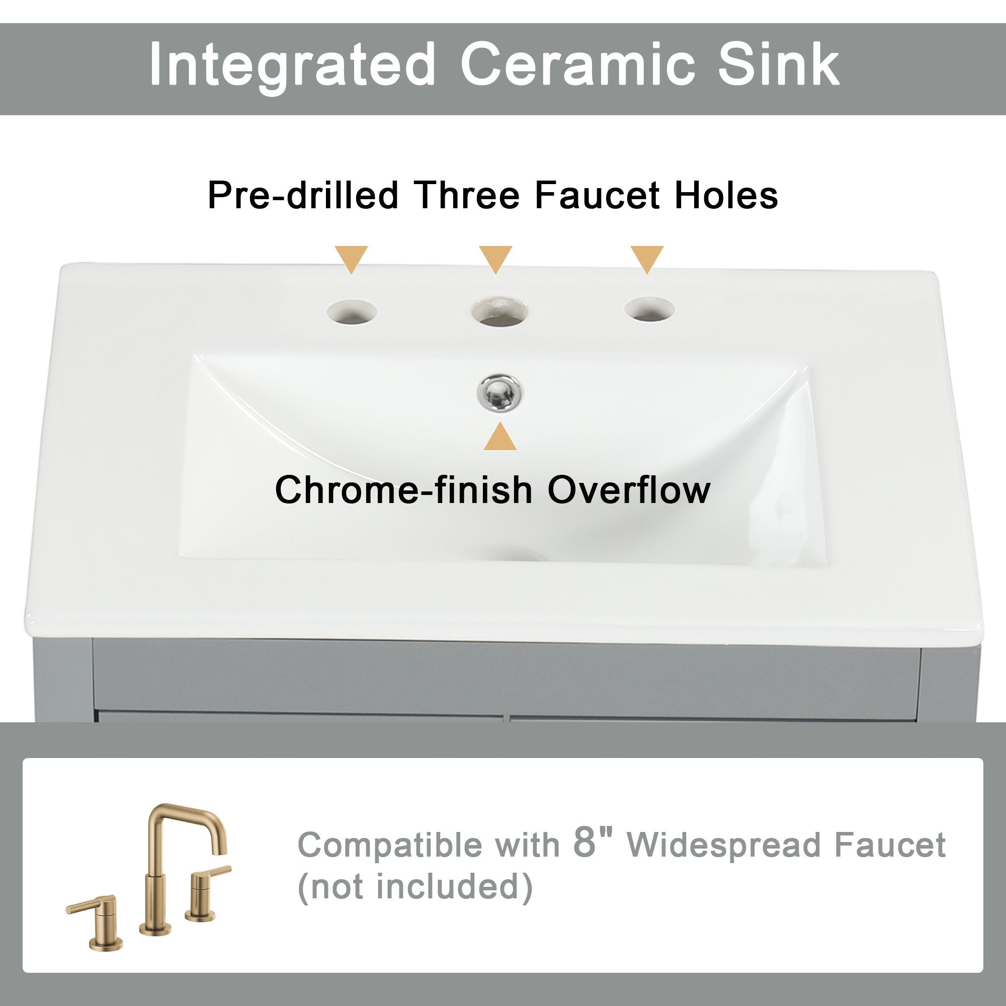 Modern Bathroom Vanity With Sink, Cabinet With 2 Drawers And Door, Adjustable Shelf