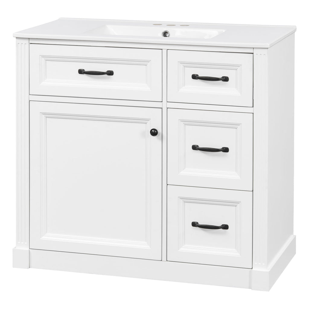 Modern Bathroom Vanity With Sink, 4 Drawers, Soft-Close Door, Adjustable Shelf