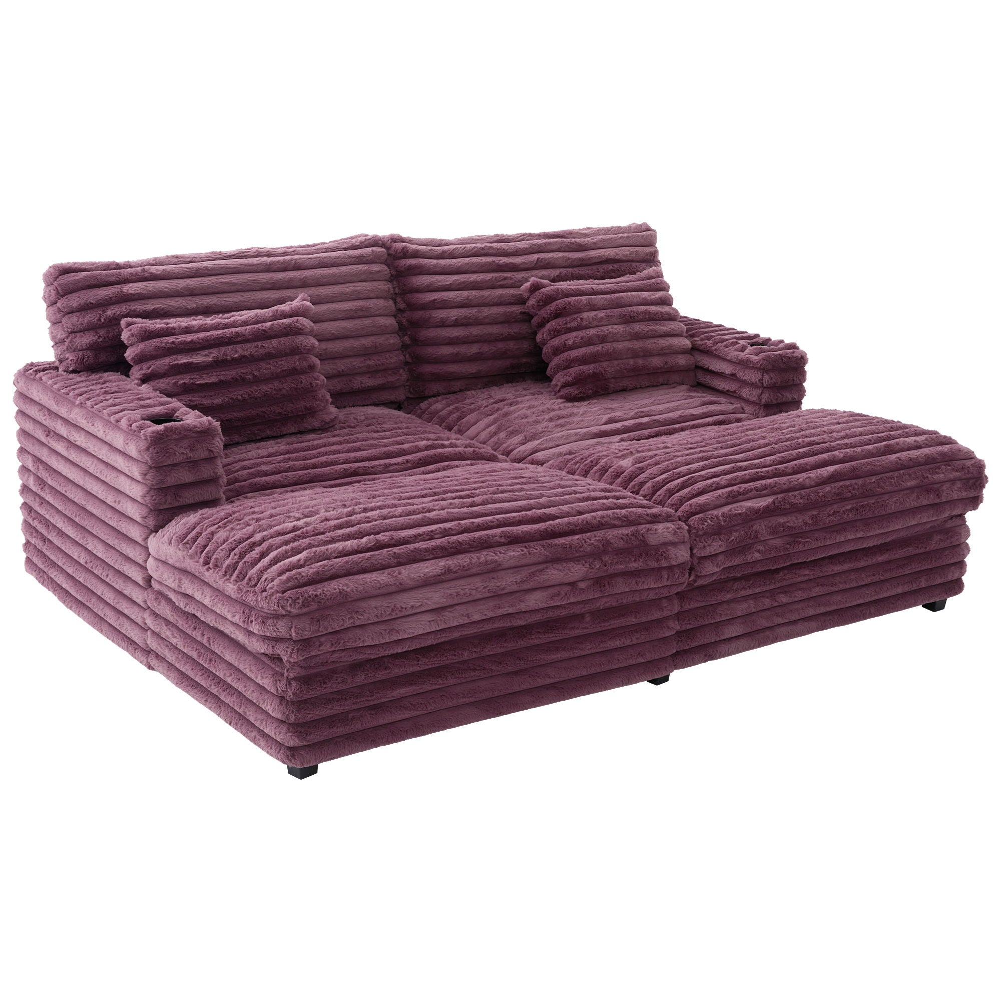 Oversized Double Chaise Lounge Sofa With USB Ports And Cup Holders