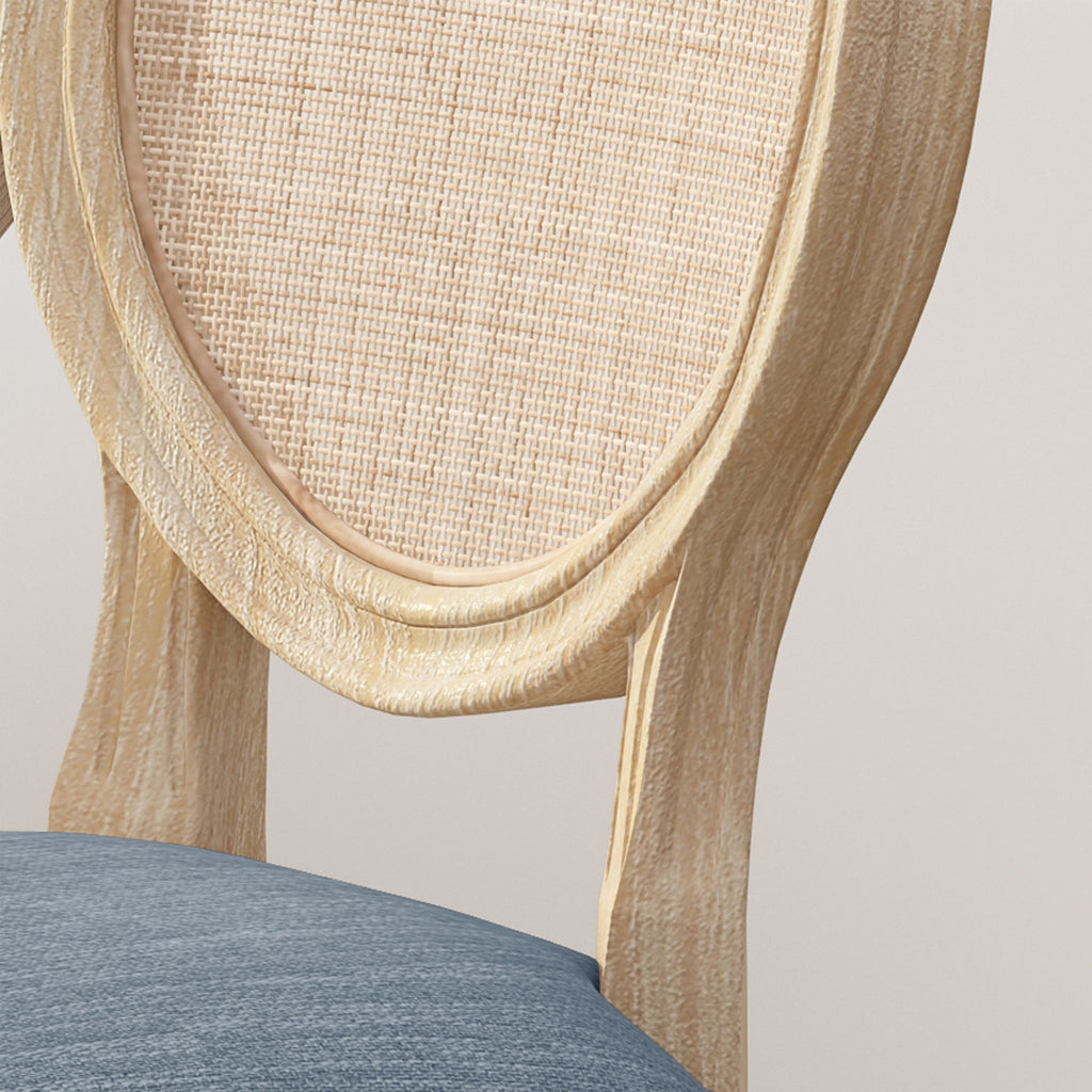 Elegant Dining Chair Set With Cane And Fabric Upholstery