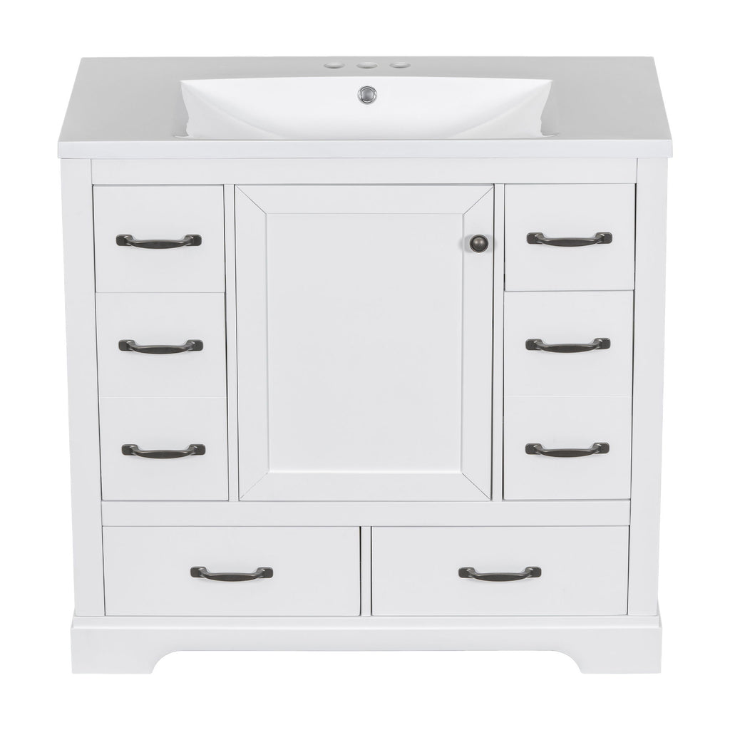 Modern Bathroom Vanity With Sink, 6 Drawers, Adjustable Shelf