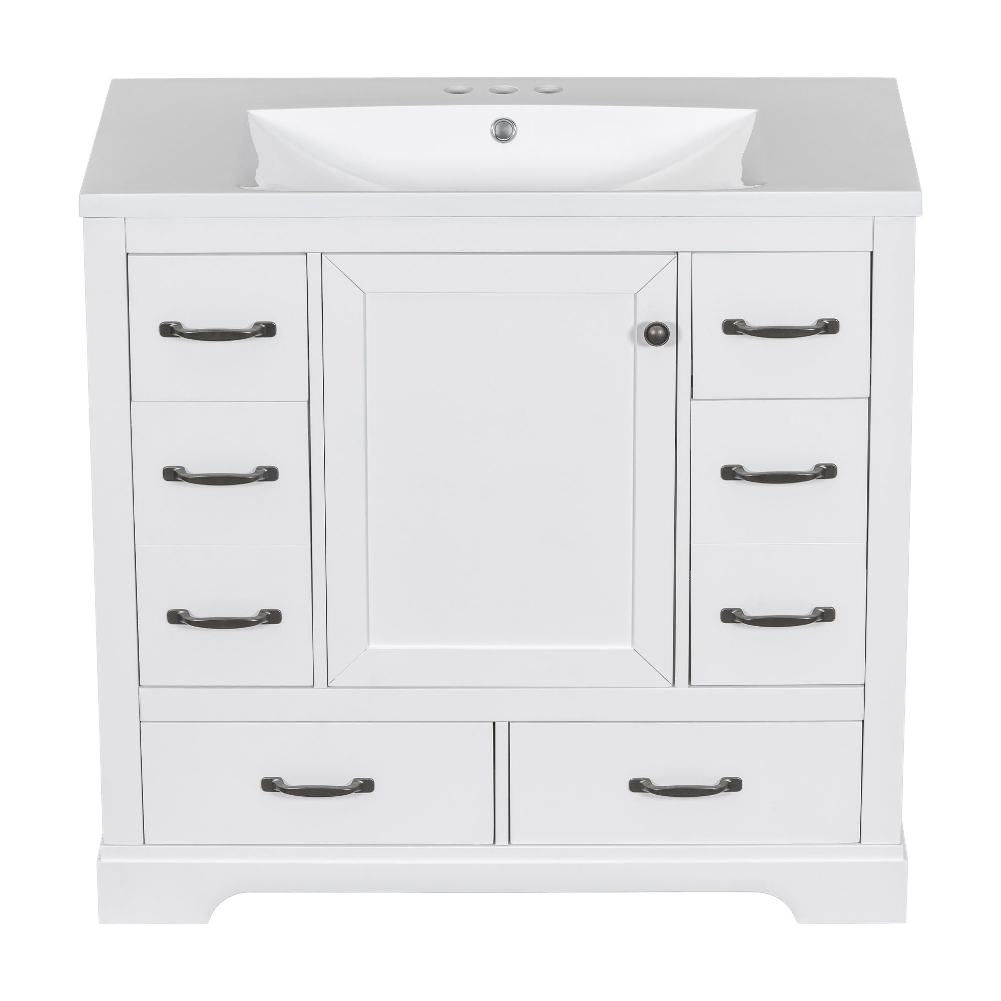Modern Bathroom Vanity With Sink, 6 Drawers, Adjustable Shelf
