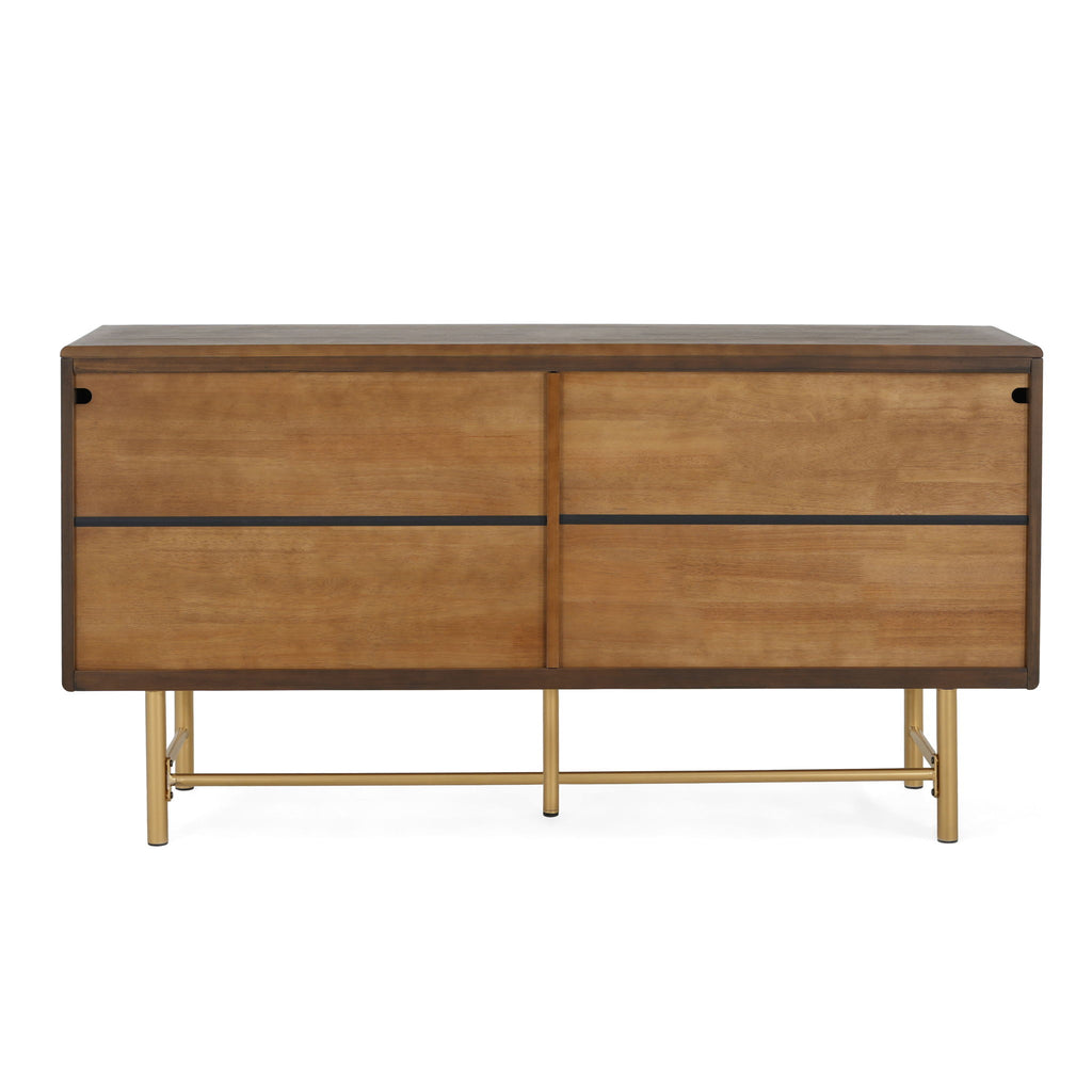 Modern Scandinavian 4 Door Sideboard, Storage Cabinet With Adjustable Shelves - Gold / Walnut