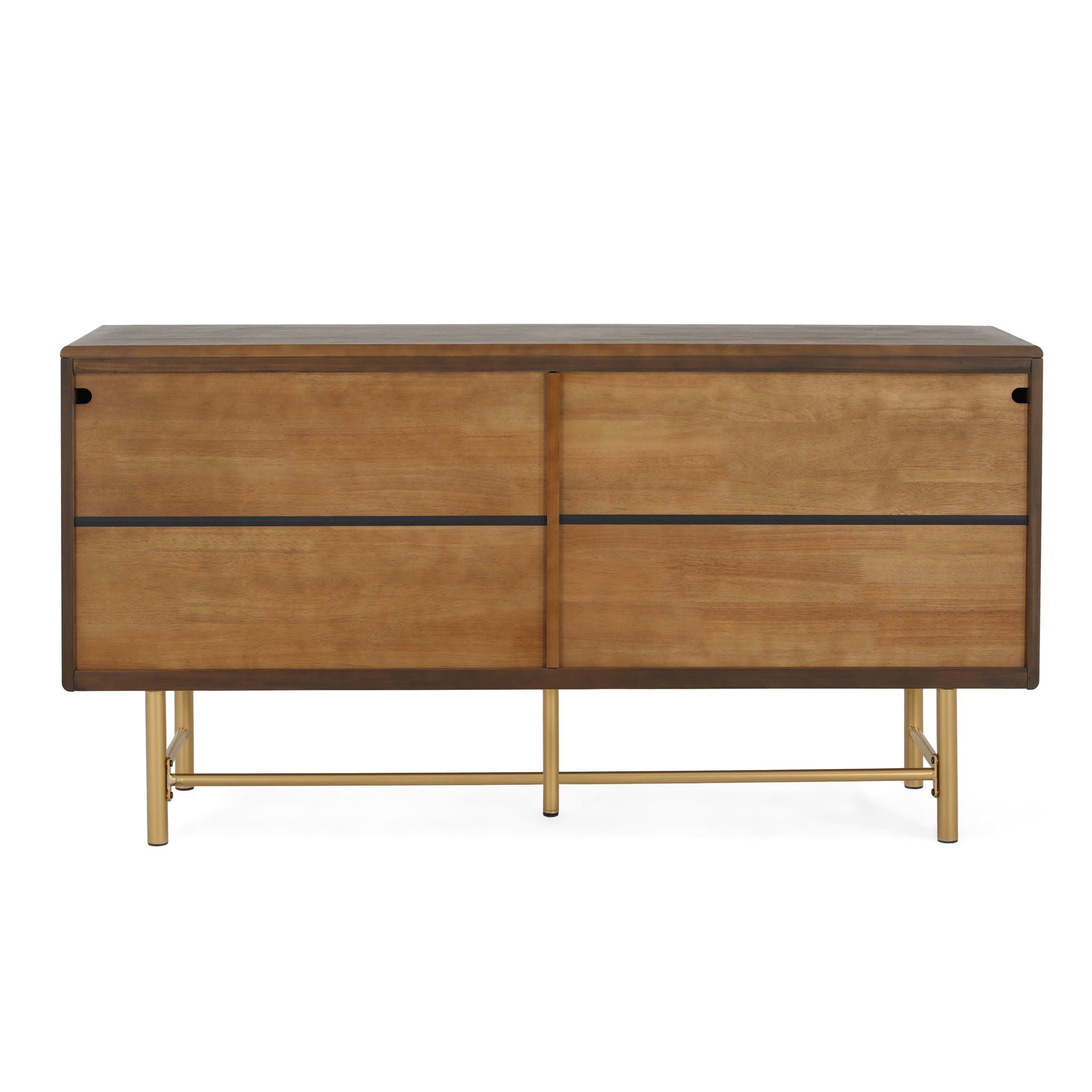 Modern Scandinavian 4 Door Sideboard, Storage Cabinet With Adjustable Shelves - Gold / Walnut