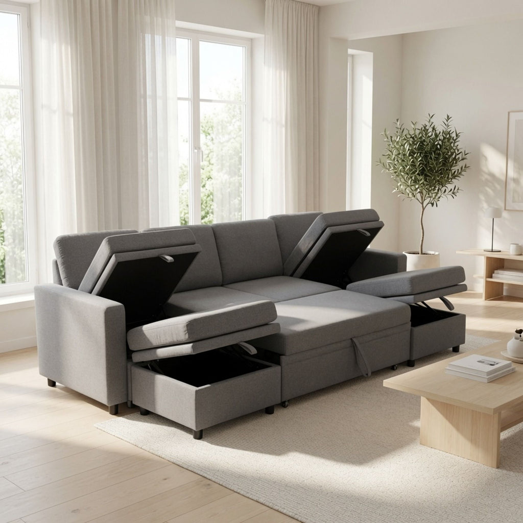 Extra Wide U - Shape Convertible Sleeper Sofa Bed With Dual Storage Ottoman