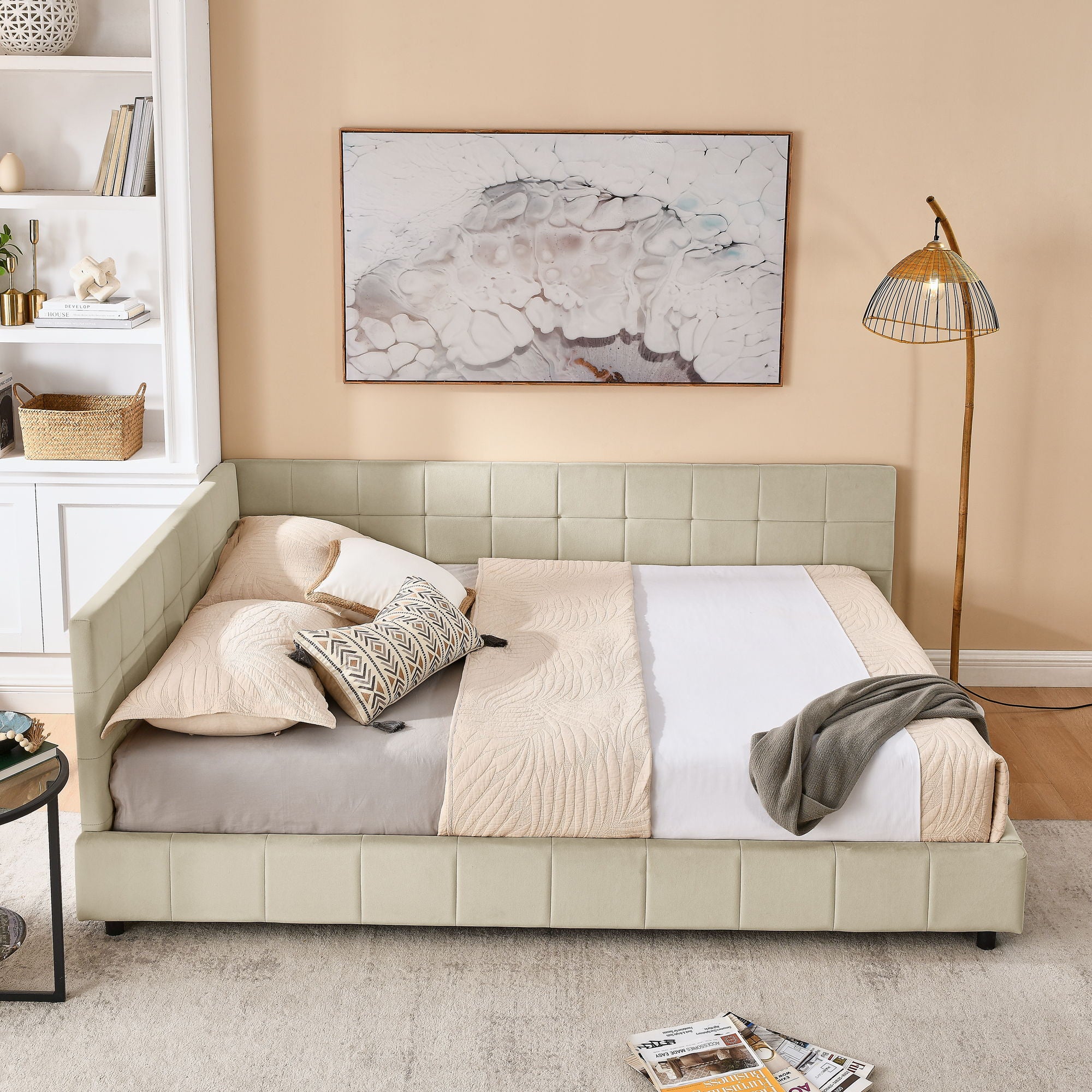 Upholstered Storage Tufted Bed Frame With Backrest And Armrests
