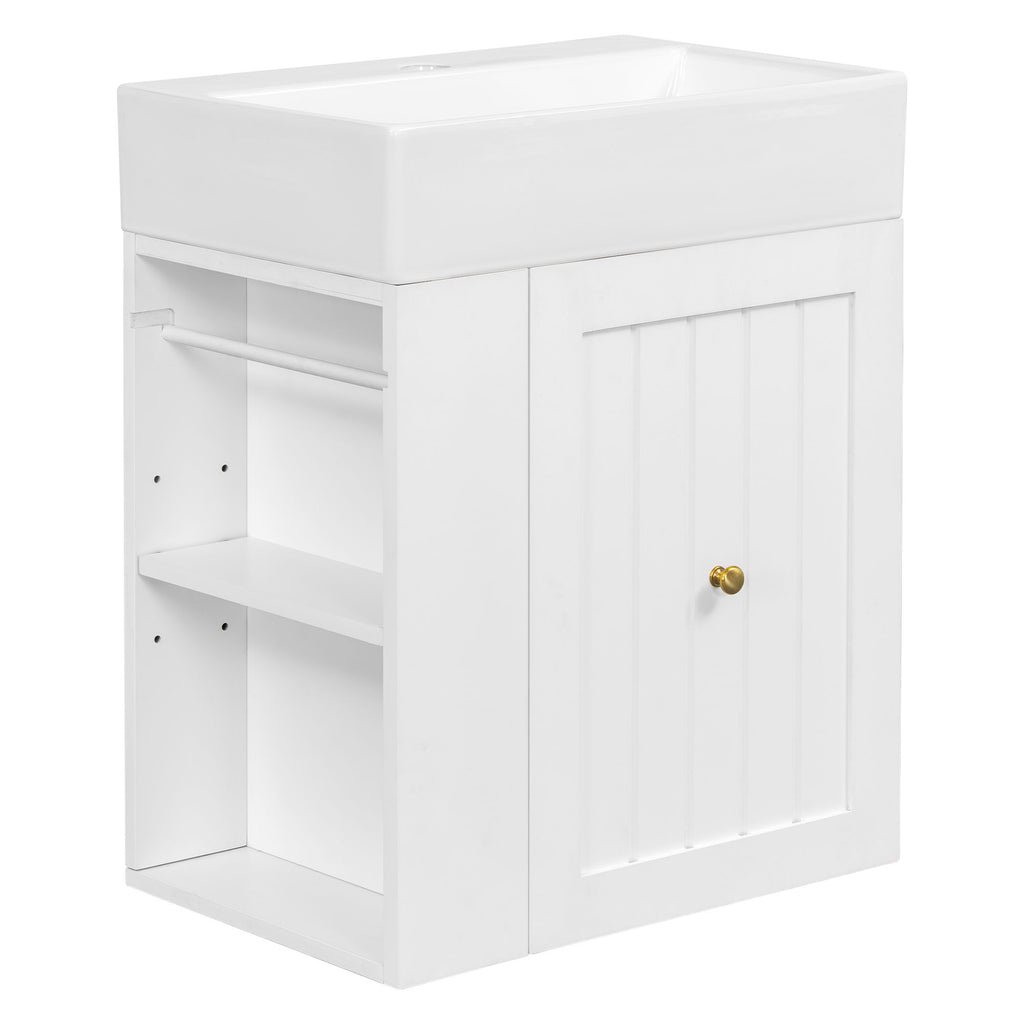 Modern Bathroom Vanity With Sink, Storage Cabinet, Drawer & Side Shelf