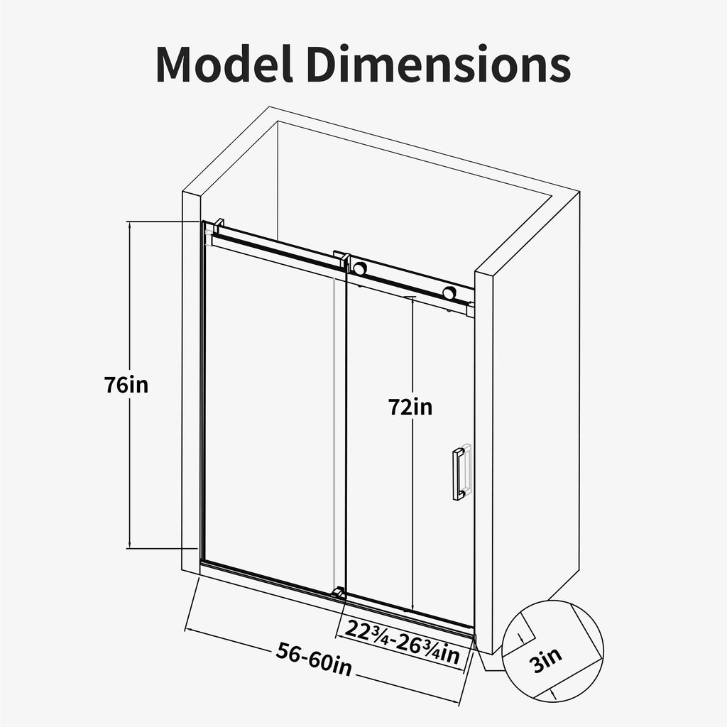 Frameless Single Sliding Soft Close Shower Doors, Reversible Installatio - Chrome
