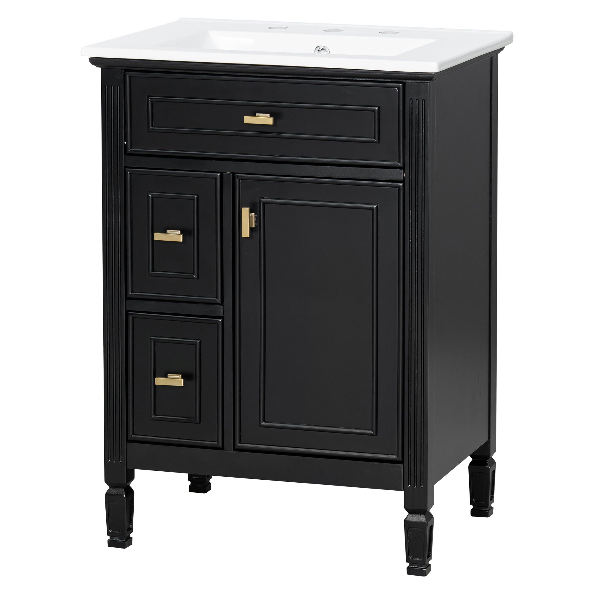 Bathroom Vanity With Sink, Flip Drawer, 2 Drawers, Adjustable Shelf