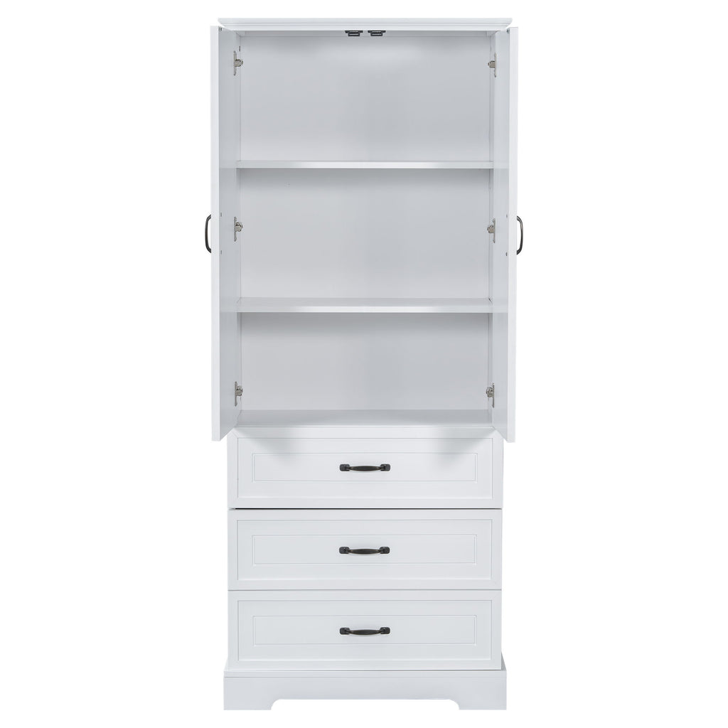 Tall Bathroom Storage Cabinet With 2 Doors And Drawers, Adjustable Shelf - White