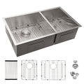 Modern Double Bowl Undermount Kitchen Sink 50 / 50 Design Stainless Steel