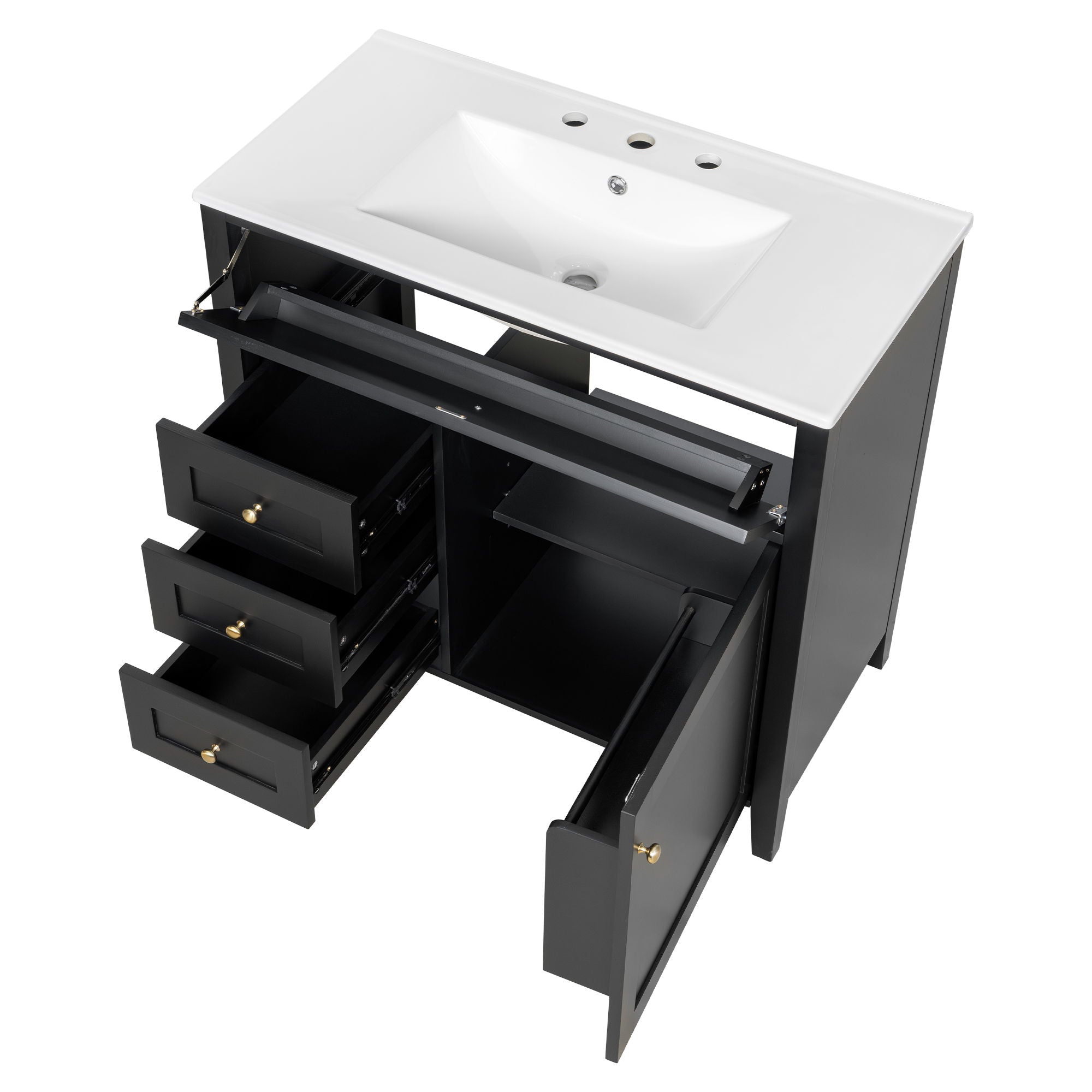 Bathroom Vanity With Sink, 3 Drawers & Cabinet With Adjustable Shelves