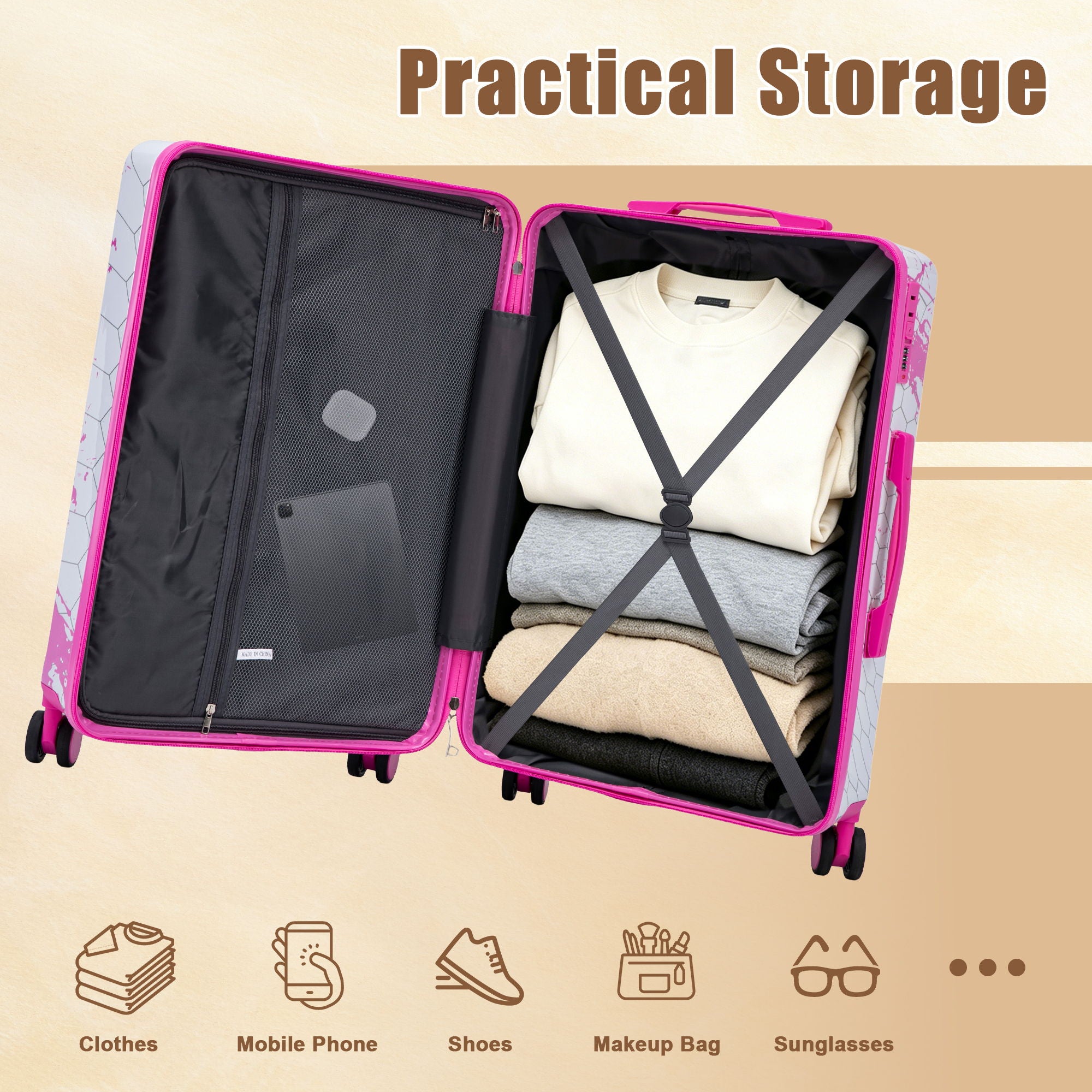 Luggage With Printed Pattern, Combination Lock