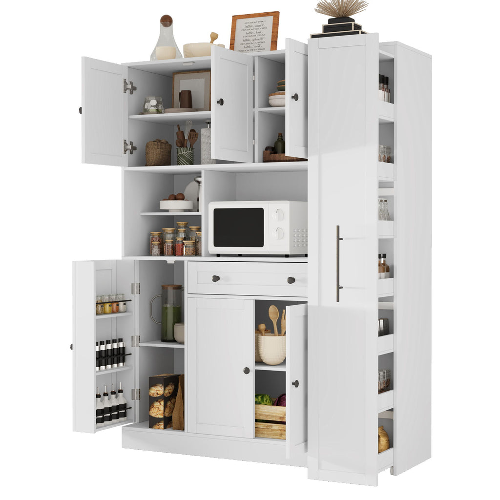 Large Kitchen Pantry Storage Cabinet Cupboard With Pull Out Side Cabinet
