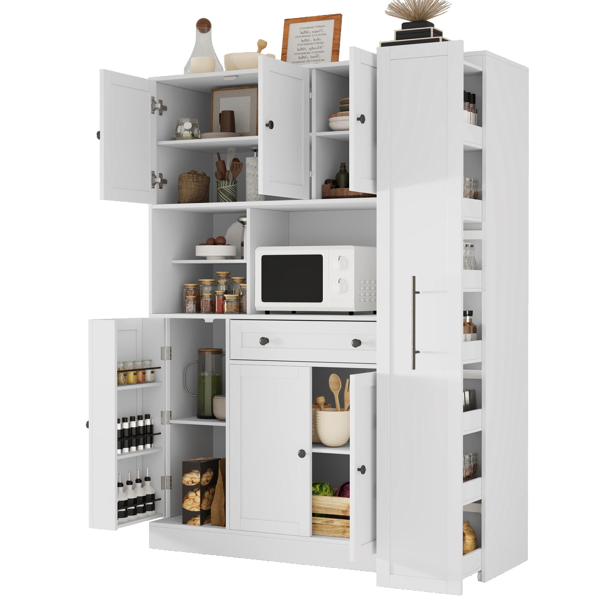 Large Kitchen Pantry Storage Cabinet Cupboard With Pull Out Side Cabinet